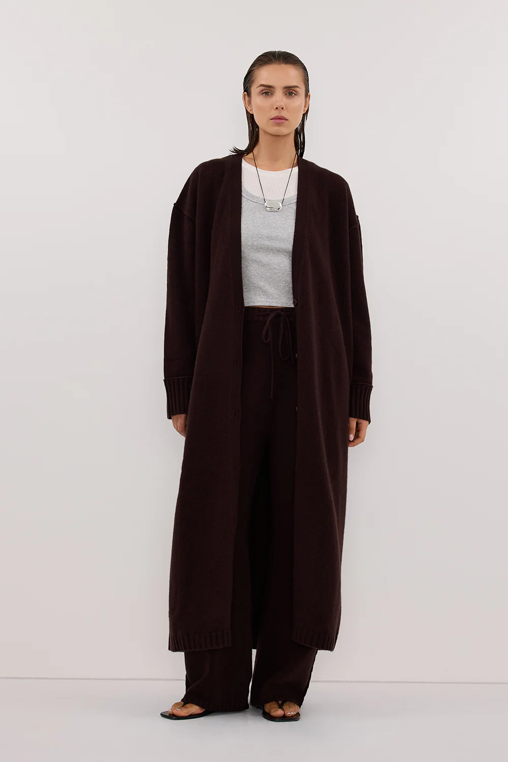 PAIGE CHOC LONGLINE WOOL KNIT COAT