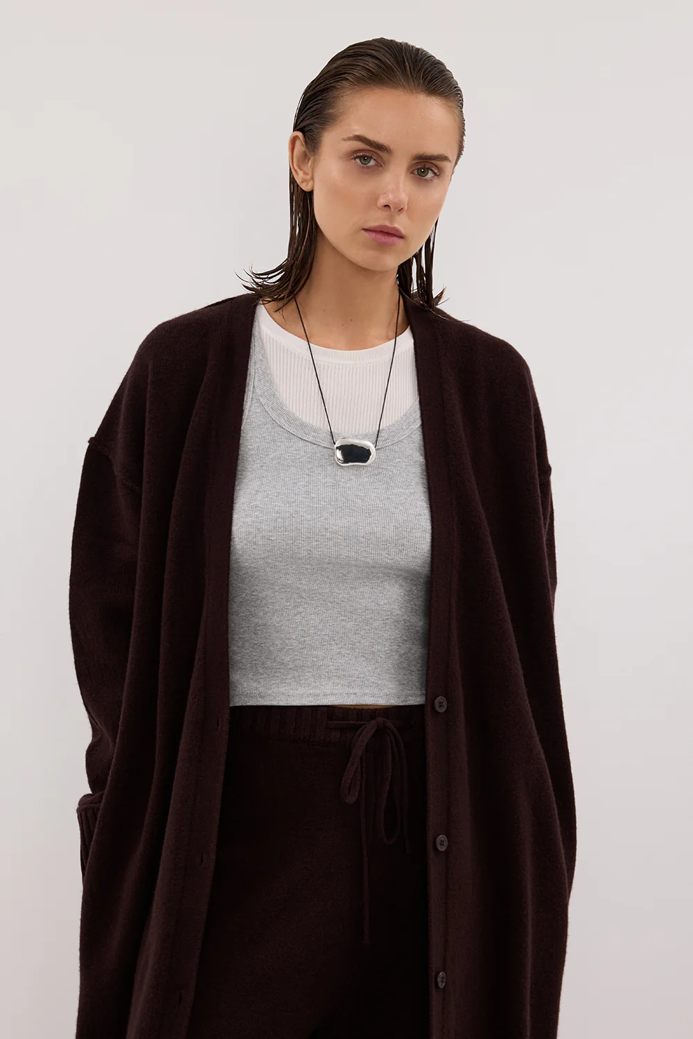 PAIGE CHOC LONGLINE WOOL KNIT COAT - Image 2