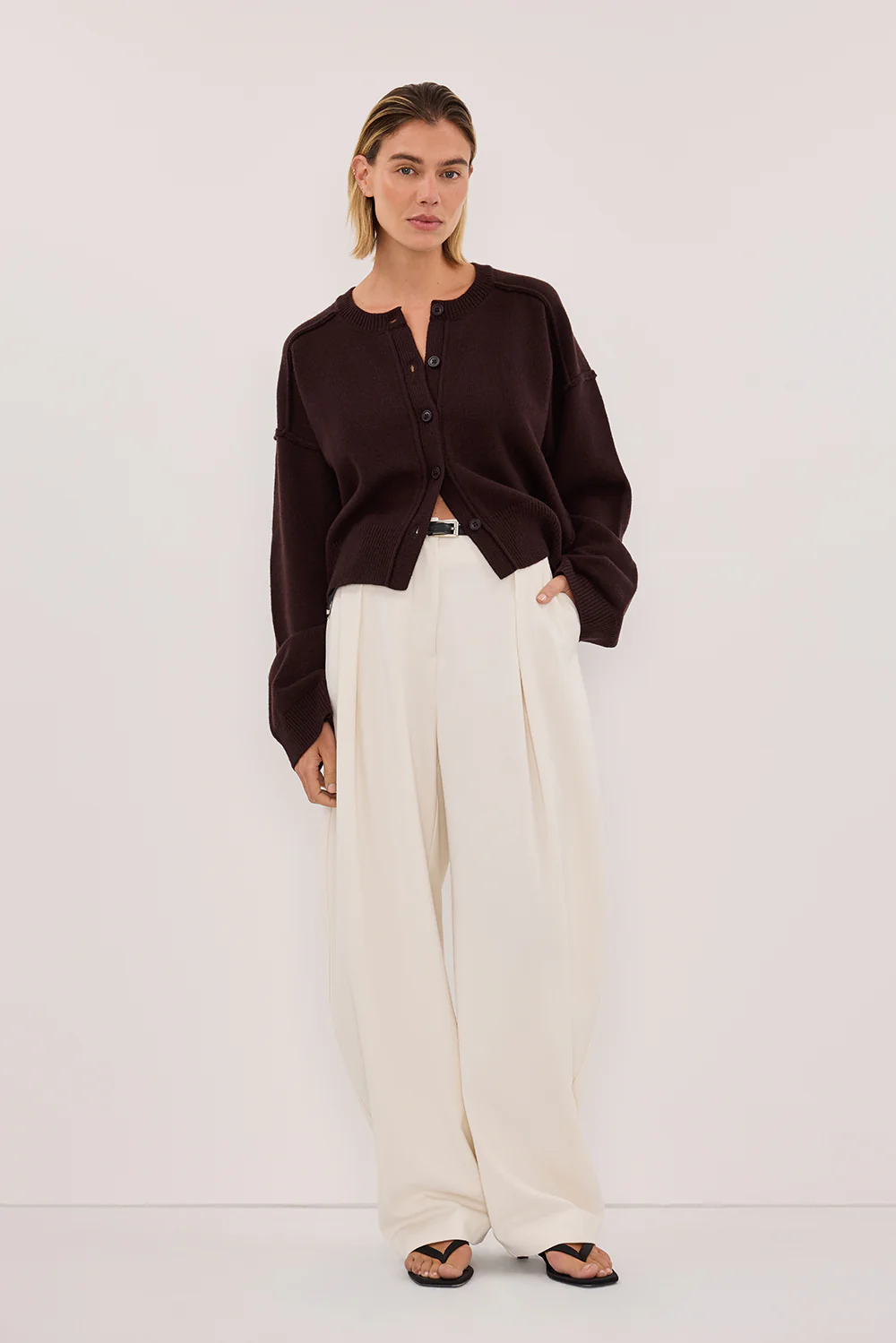 PAIGE CHOC WOOL KNIT CARDIGAN