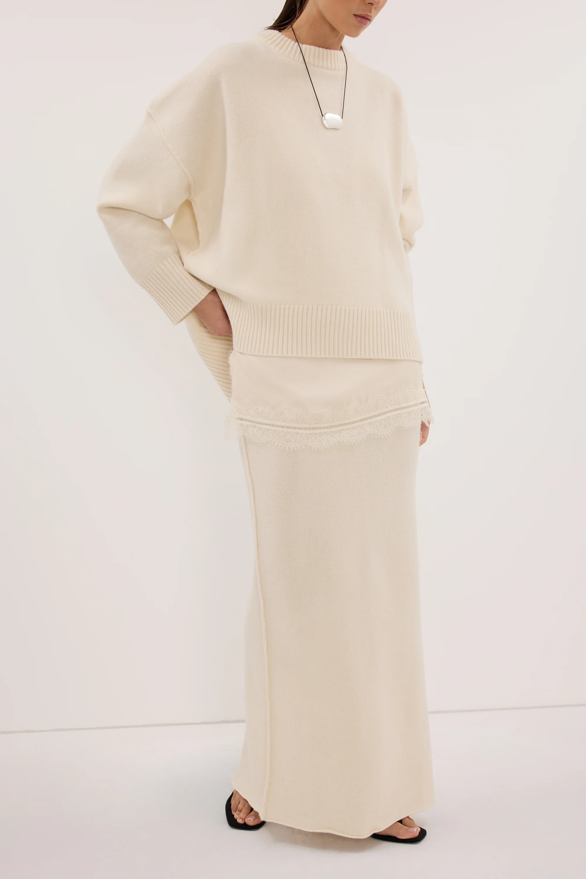 PAIGE CREAM WOOL KNIT MIDI SKIRT - Image 2