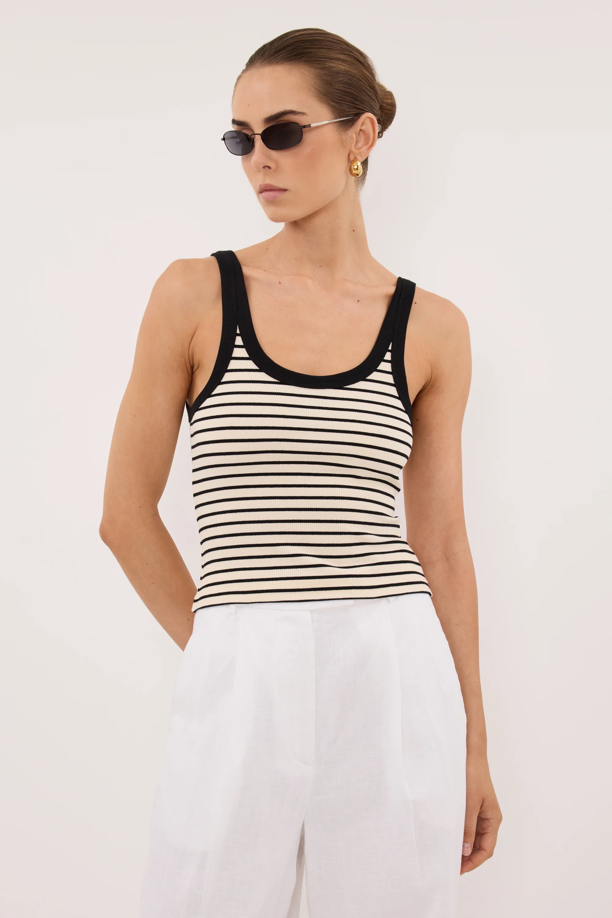 PENNY CREAM SLEEVELESS STRIPE KNIT TANK TOP - Image 2