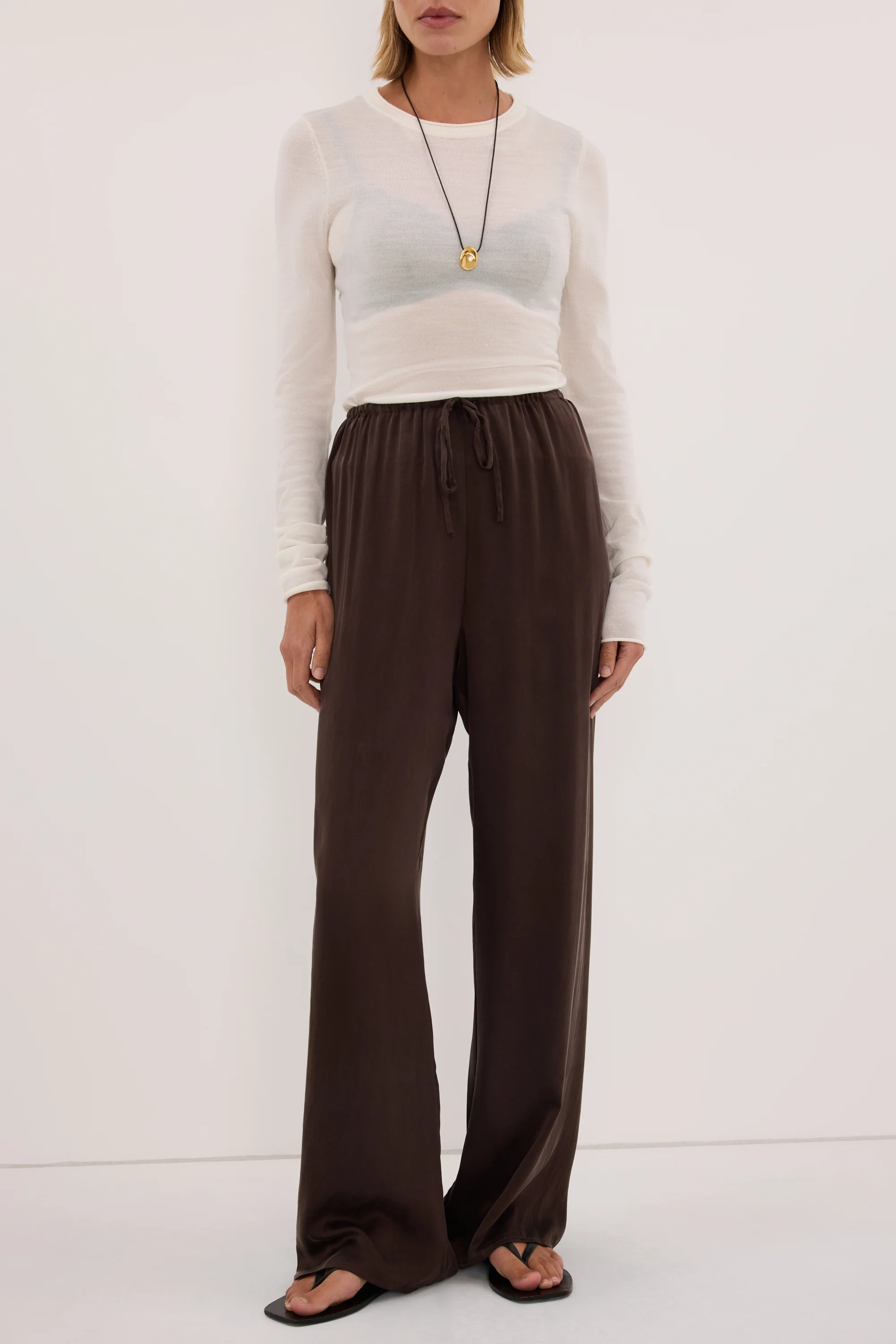 PERCY BITTER CHOC SILK PANT - Image 3