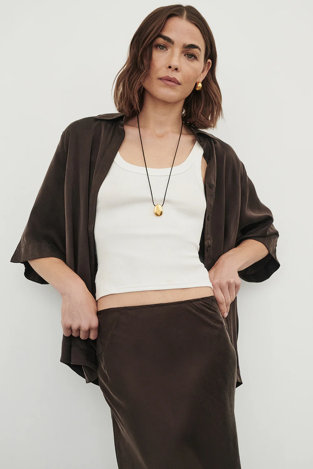 PERCY BITTER CHOC SILK SHIRT - Image 2