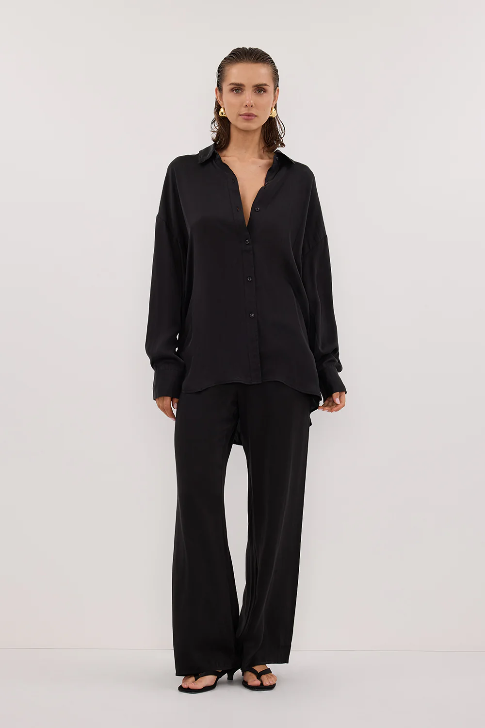 PERCY BLACK SILK LONG SLEEVE SHIRT - Image 5