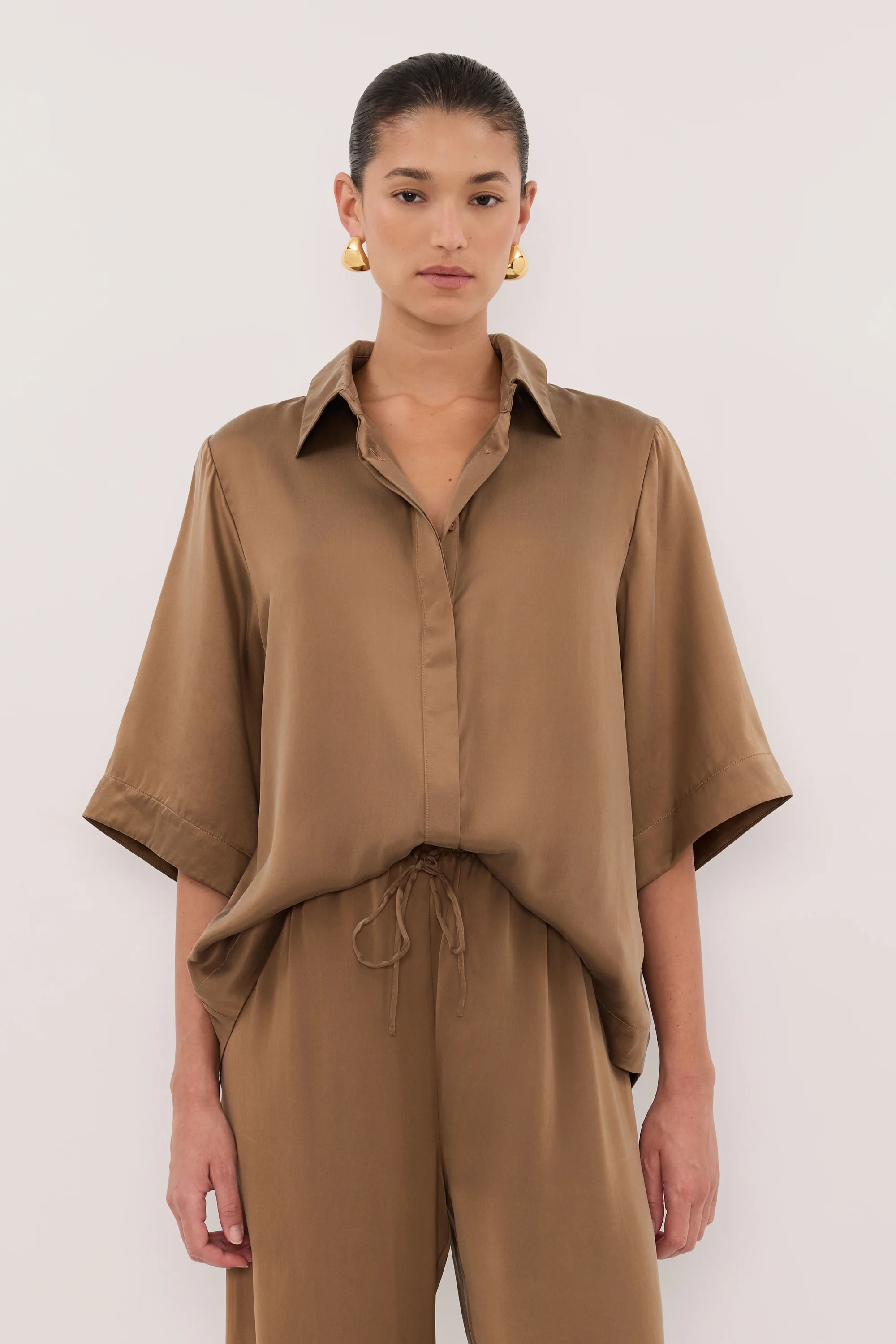PERCY CHESTNUT SILK SHIRT - Image 2