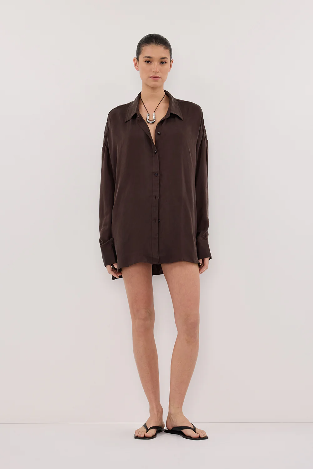 PERCY CHOC SILK LONG SLEEVE SHIRT