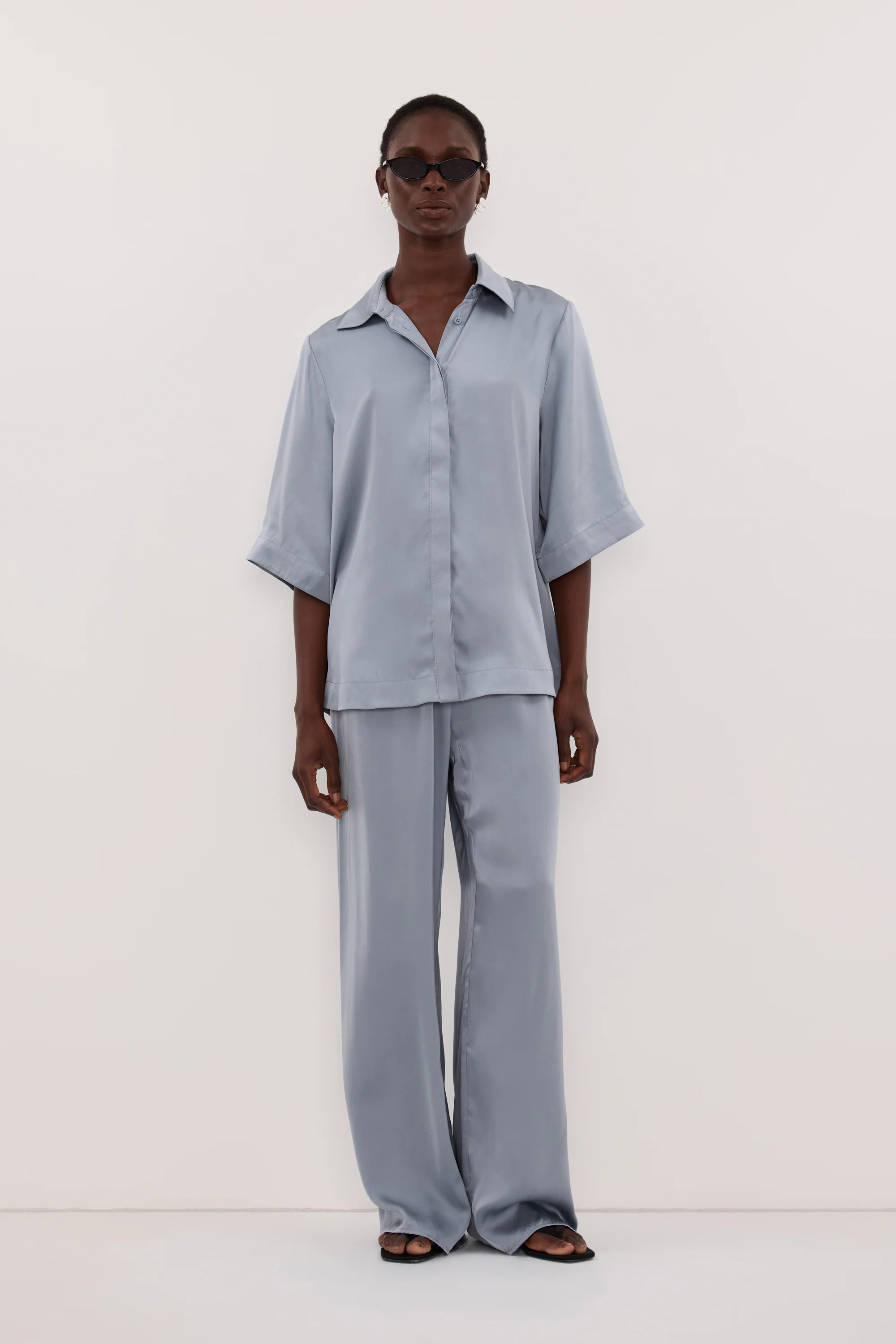 PERCY DUSTY BLUE SILK SHIRT - Image 3