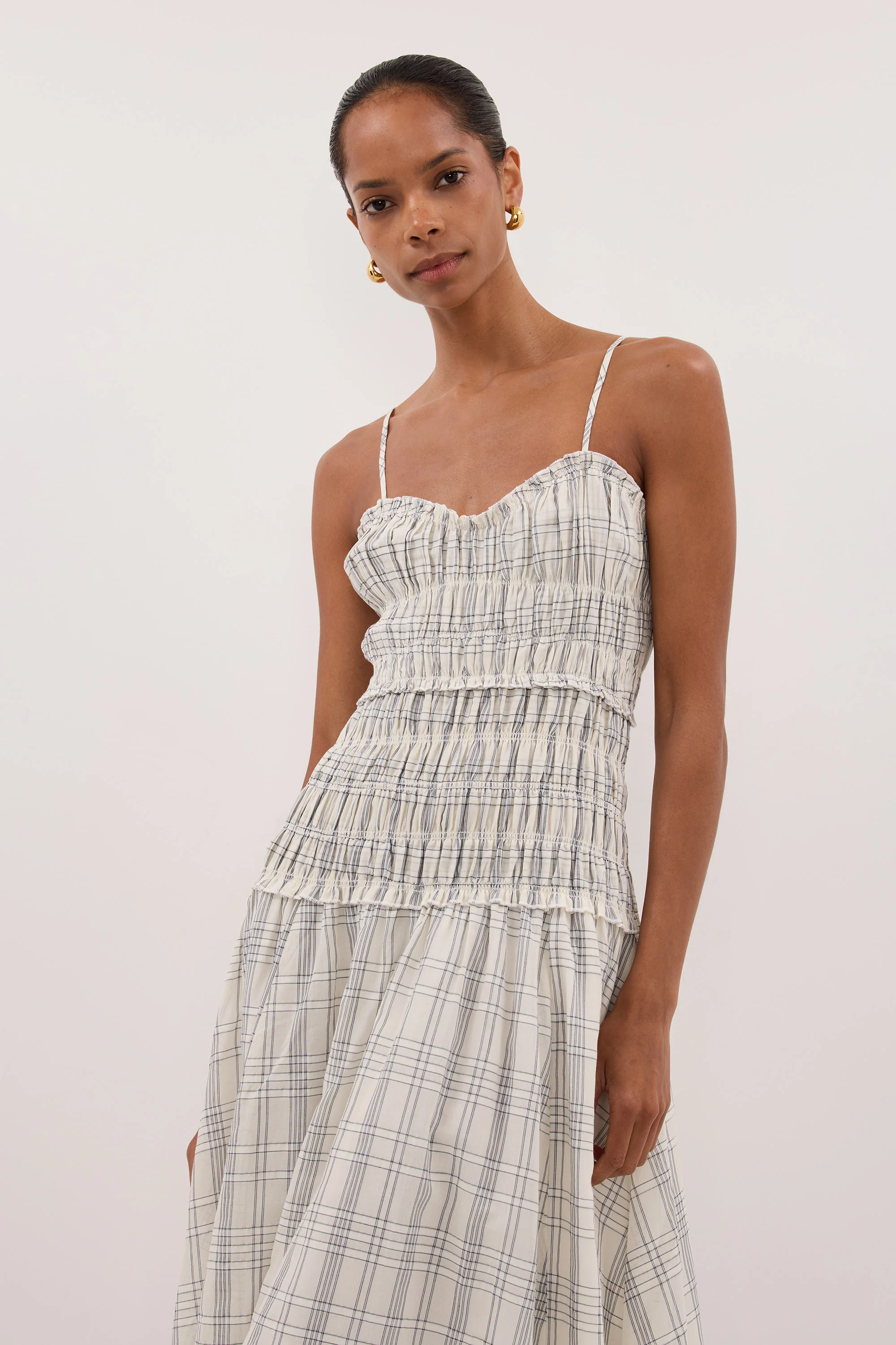 PETRA OFF WHITE CHECK MIDI DRESS - Image 2