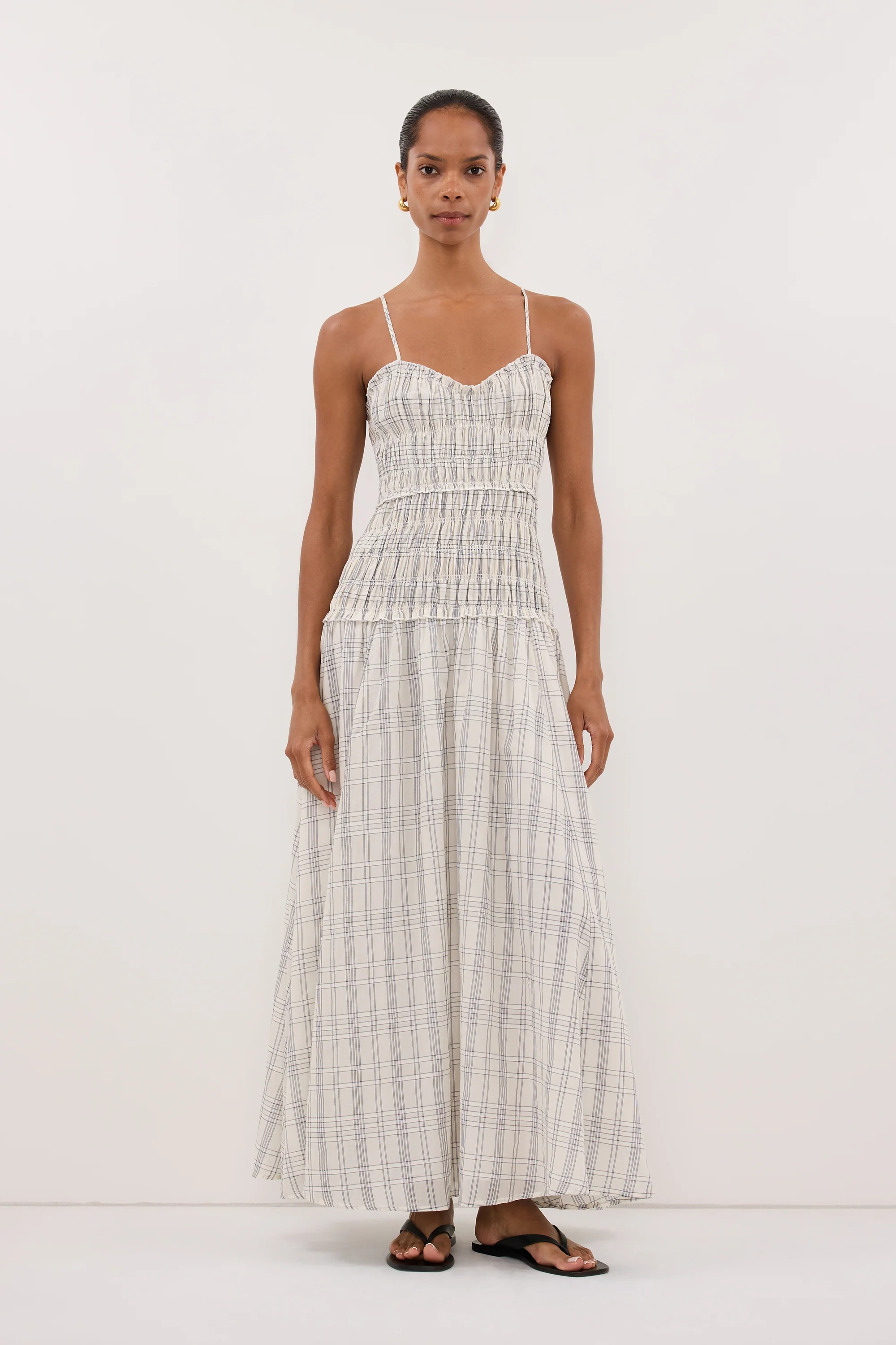 PETRA OFF WHITE CHECK MIDI DRESS - Image 3