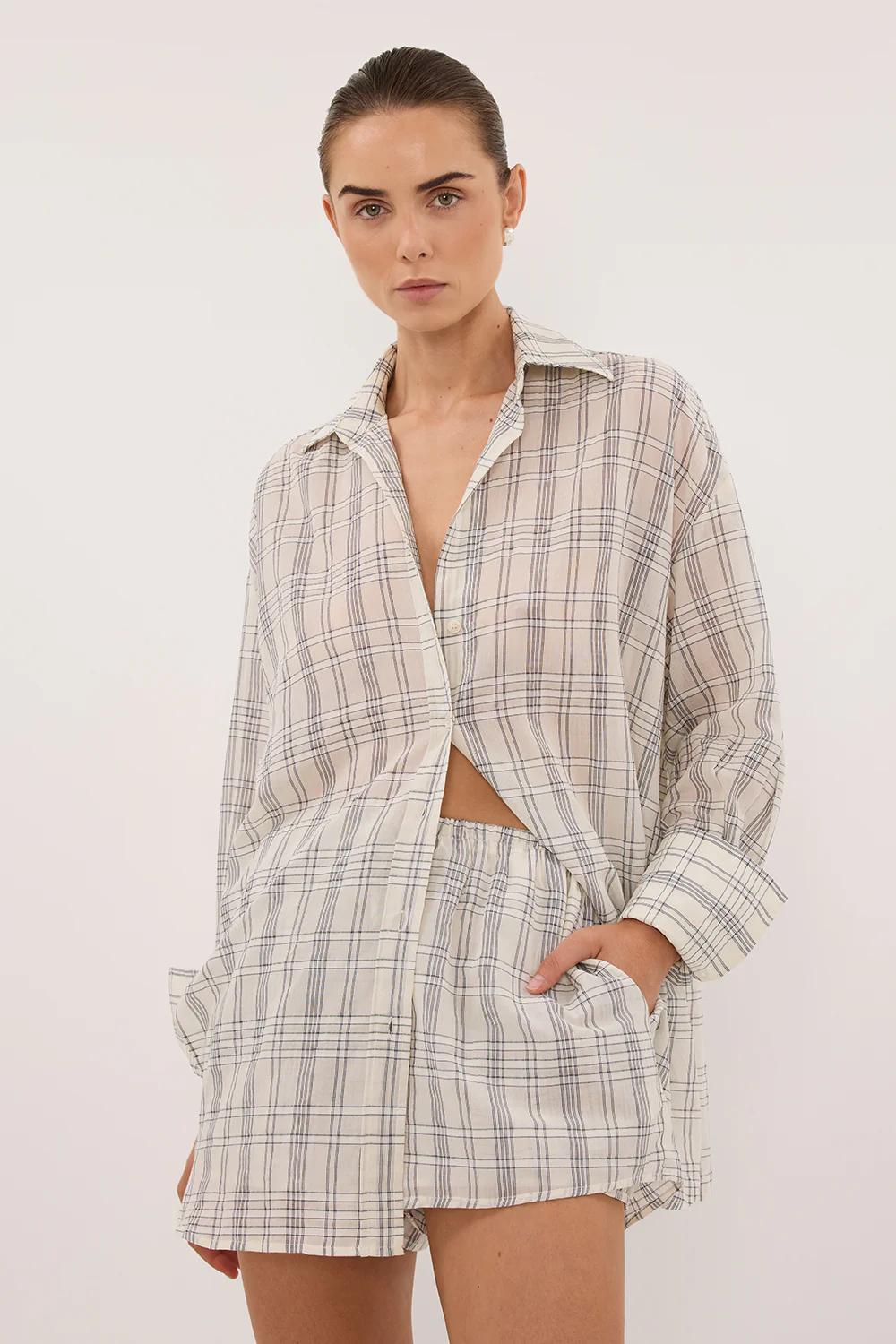 PETRA OFF WHITE CHECK SHIRT - Image 2