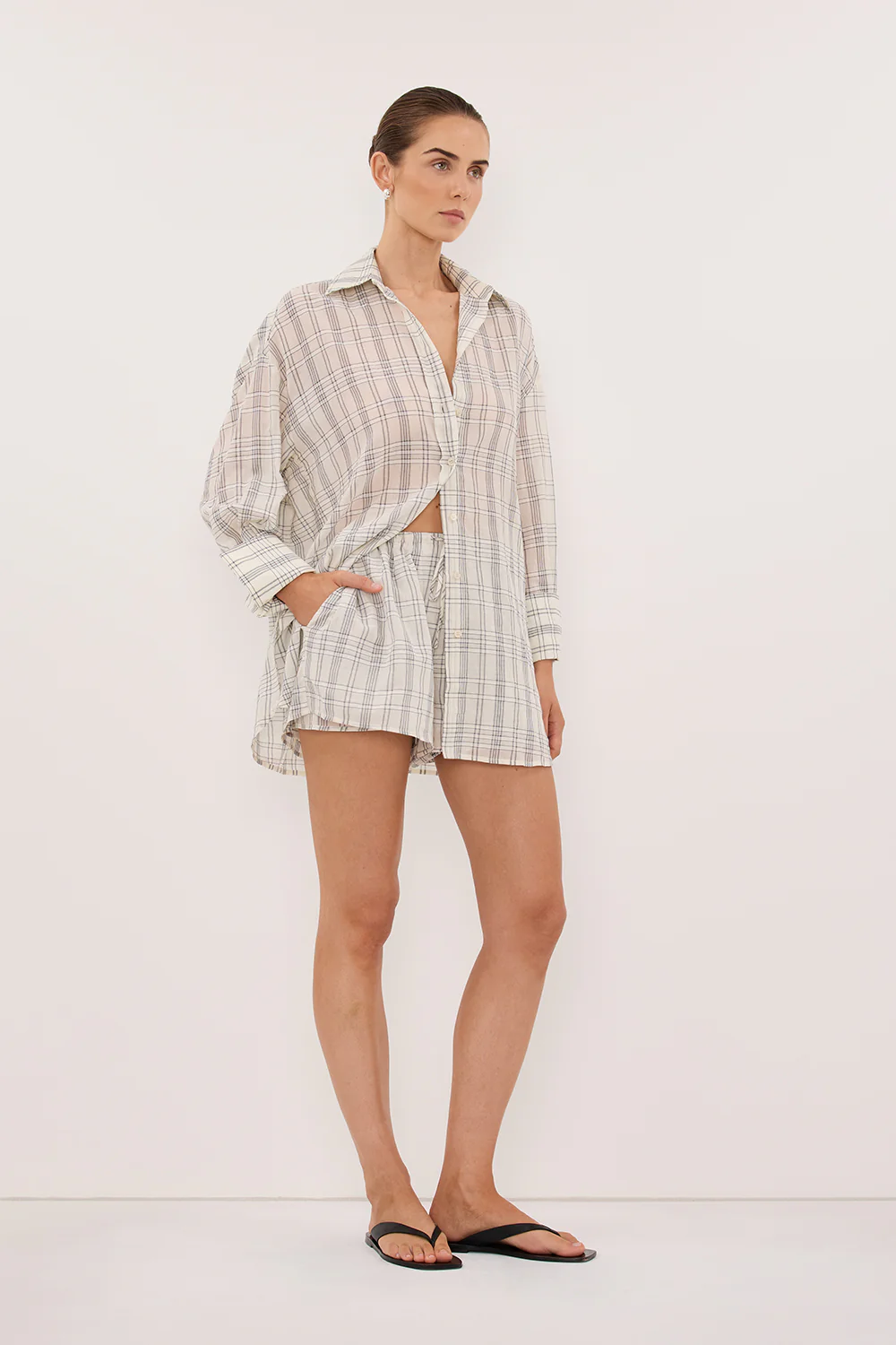 PETRA OFF WHITE CHECK SHIRT - Image 4