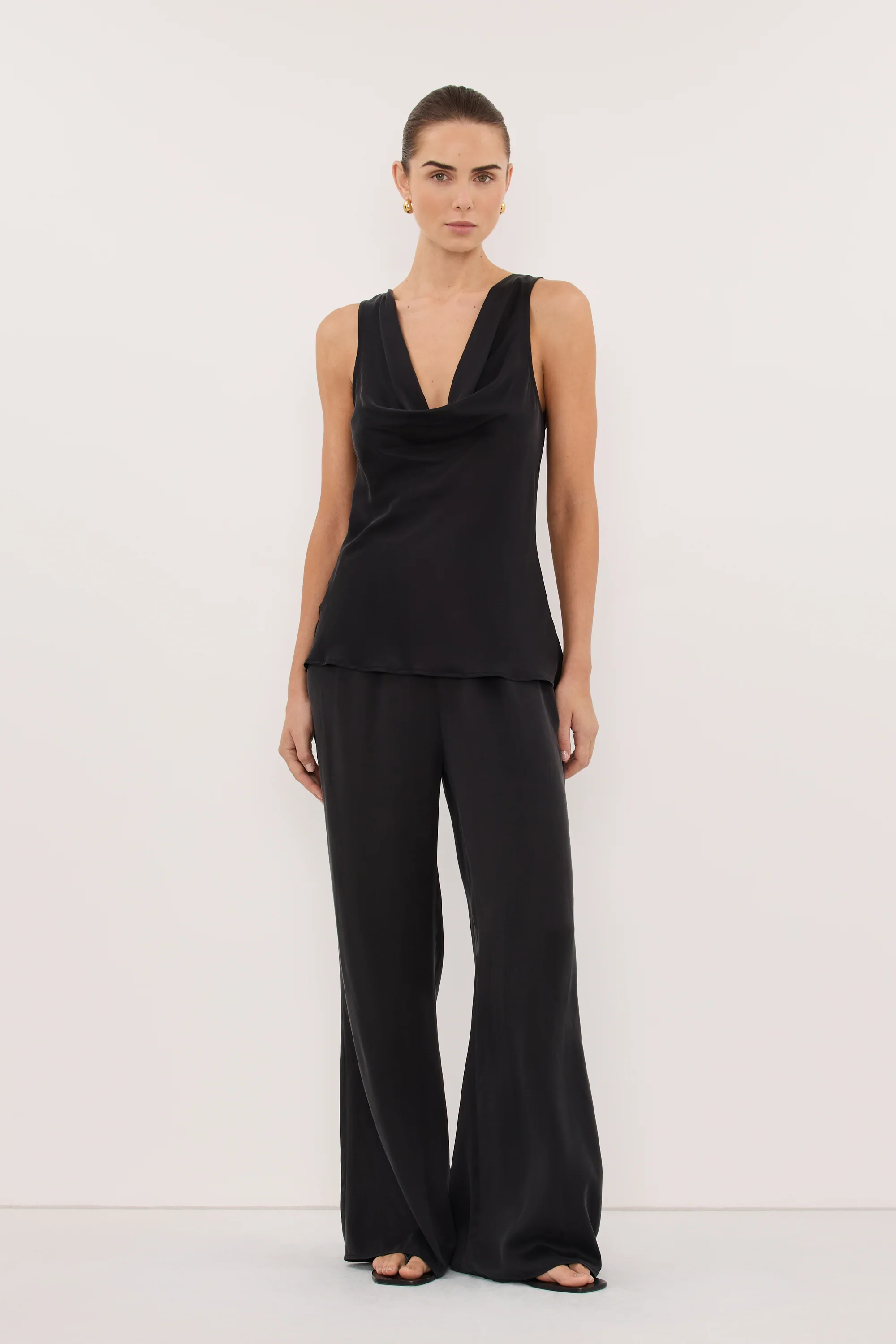 PEYTON BLACK SILK COWL TOP