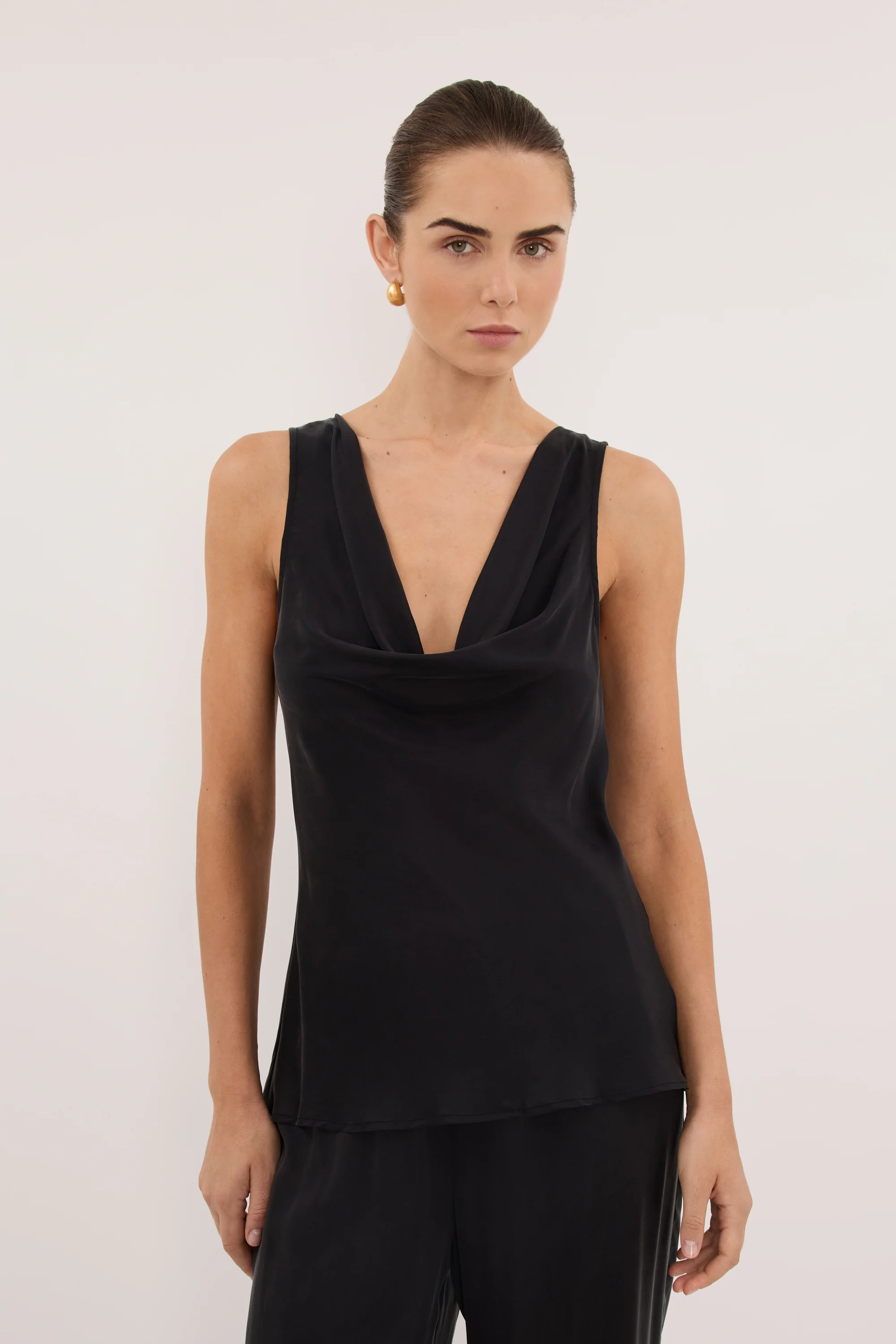 PEYTON BLACK SILK COWL TOP - Image 2