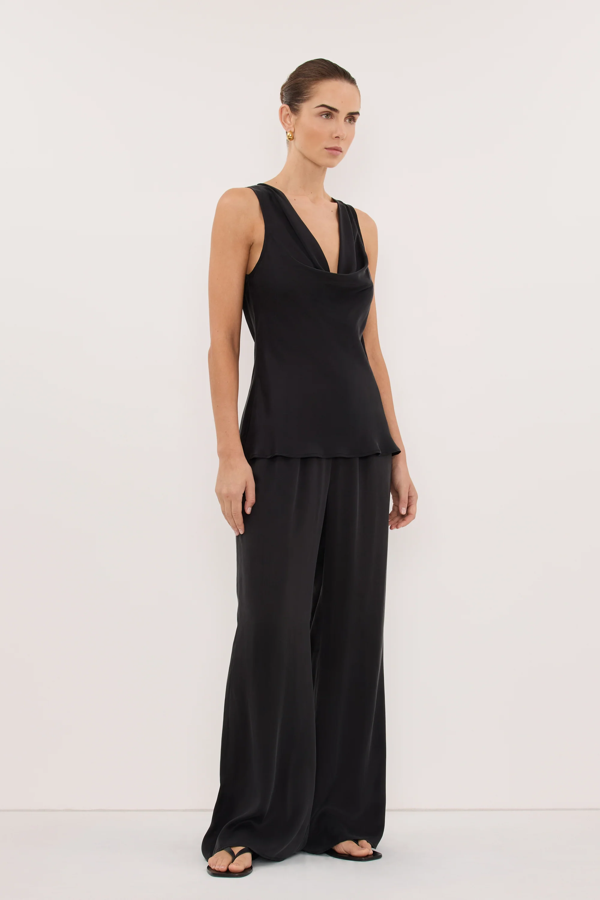 PEYTON BLACK SILK COWL TOP - Image 3