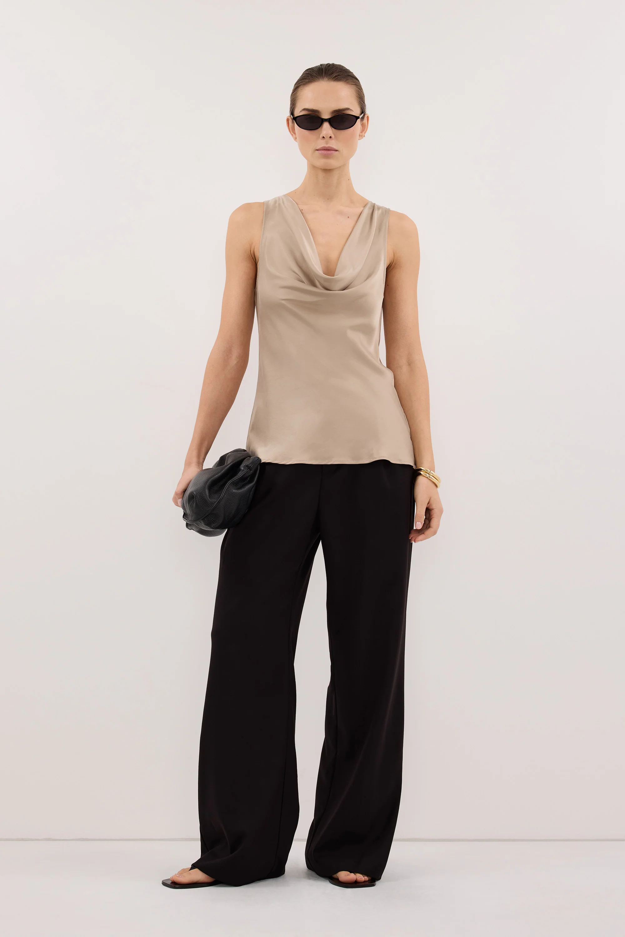 PEYTON GOLD SILK COWL TOP