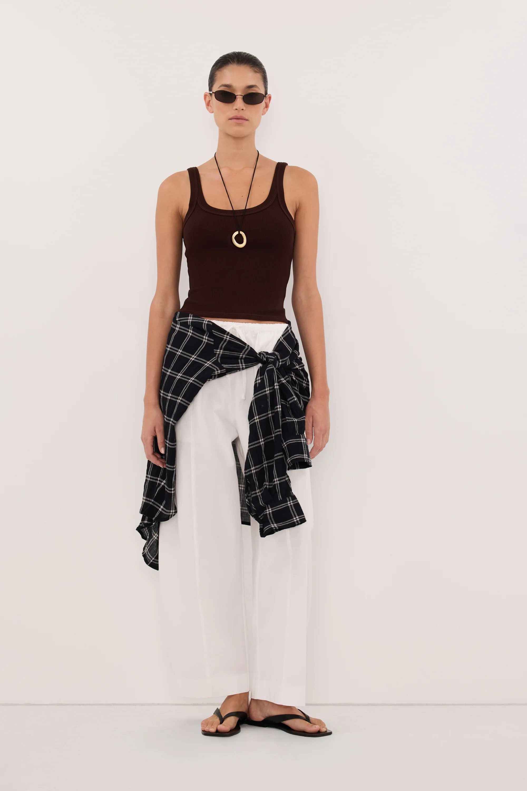 PHOEBE BURNT CHOC SCOOP NECK TANK TOP
