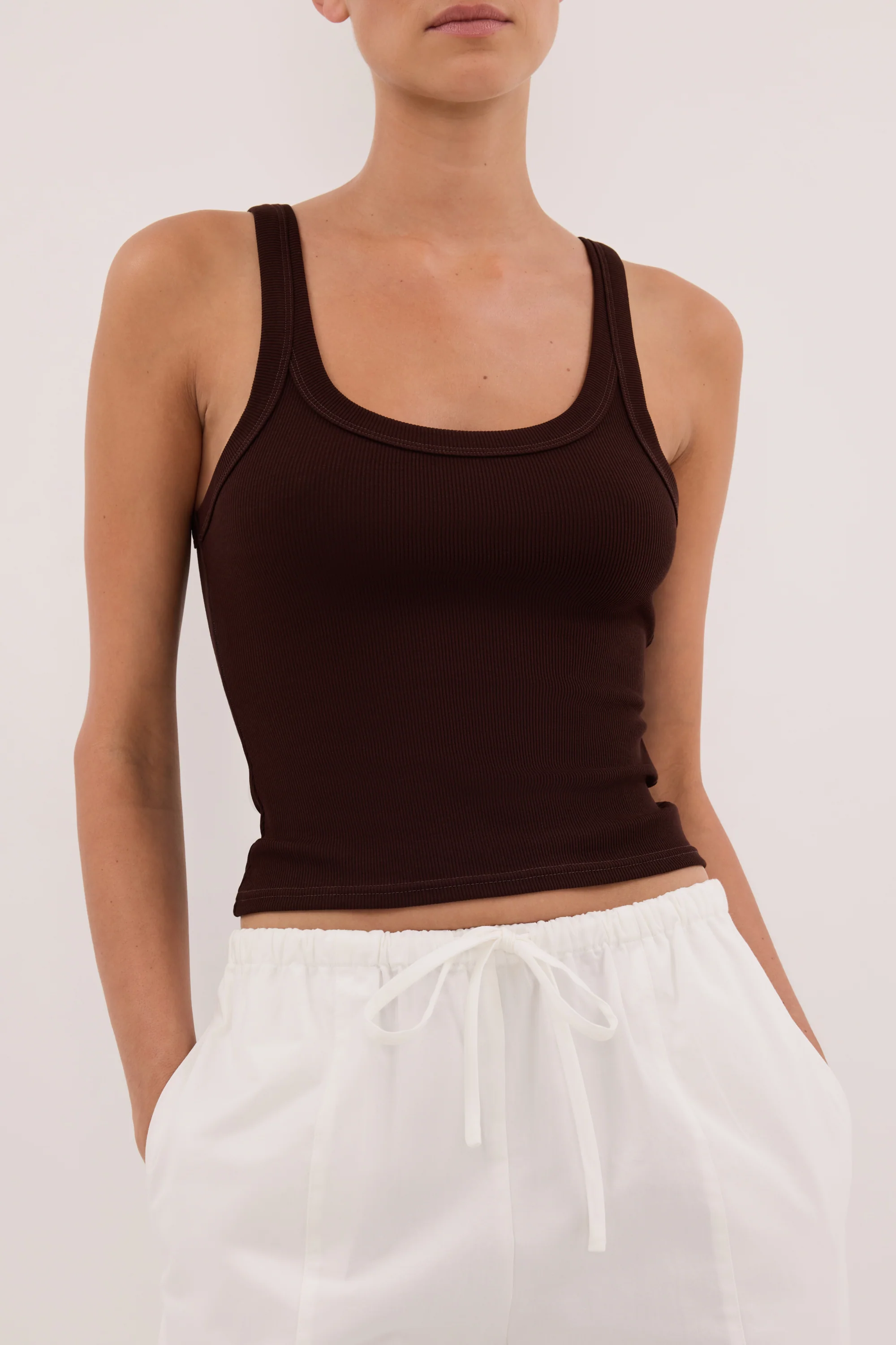PHOEBE BURNT CHOC SCOOP NECK TANK TOP - Image 5