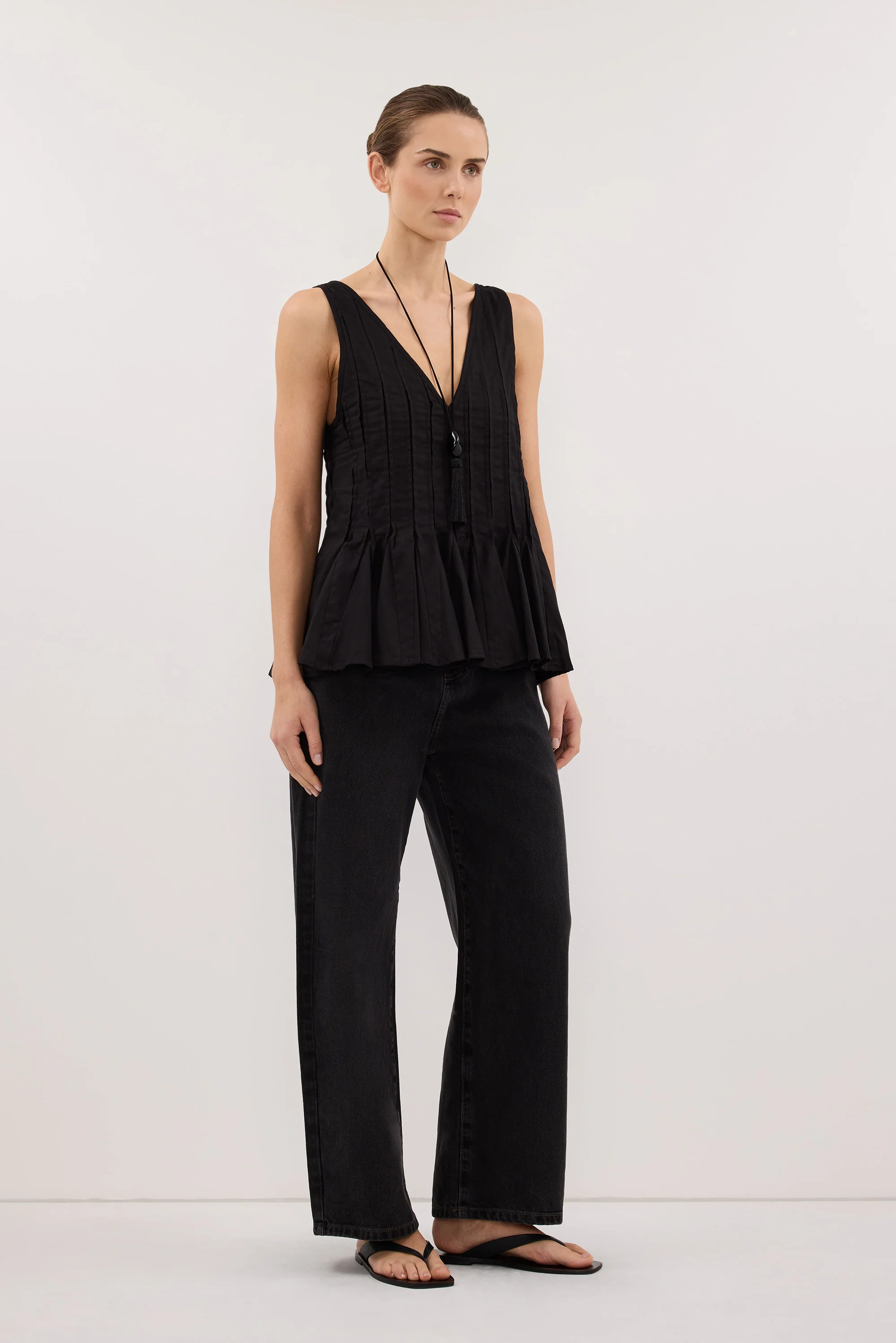 PIXIE BLACK LINEN GODET TOP - Image 3
