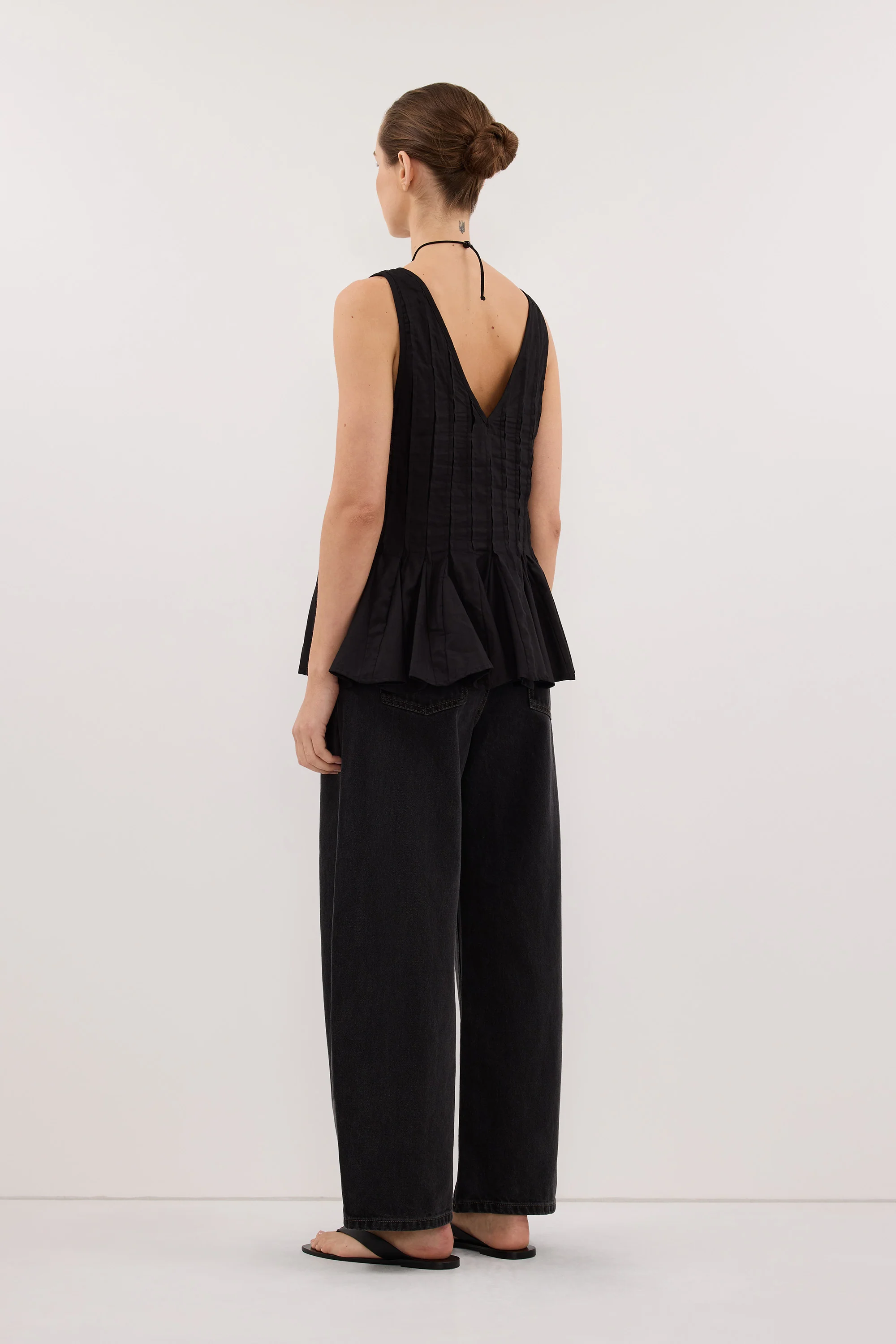 PIXIE BLACK LINEN GODET TOP - Image 4