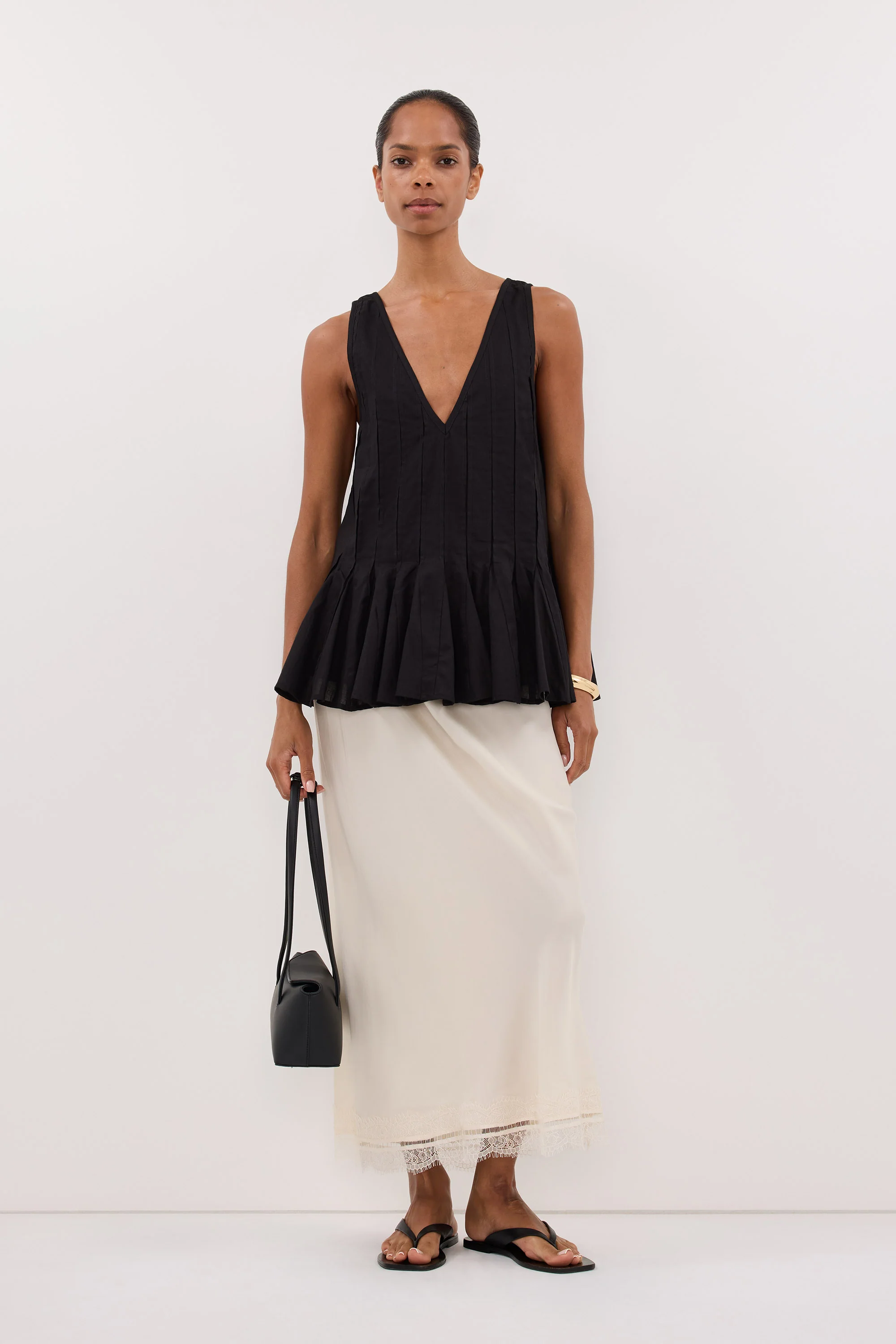 PIXIE BLACK LINEN GODET TOP - Image 6