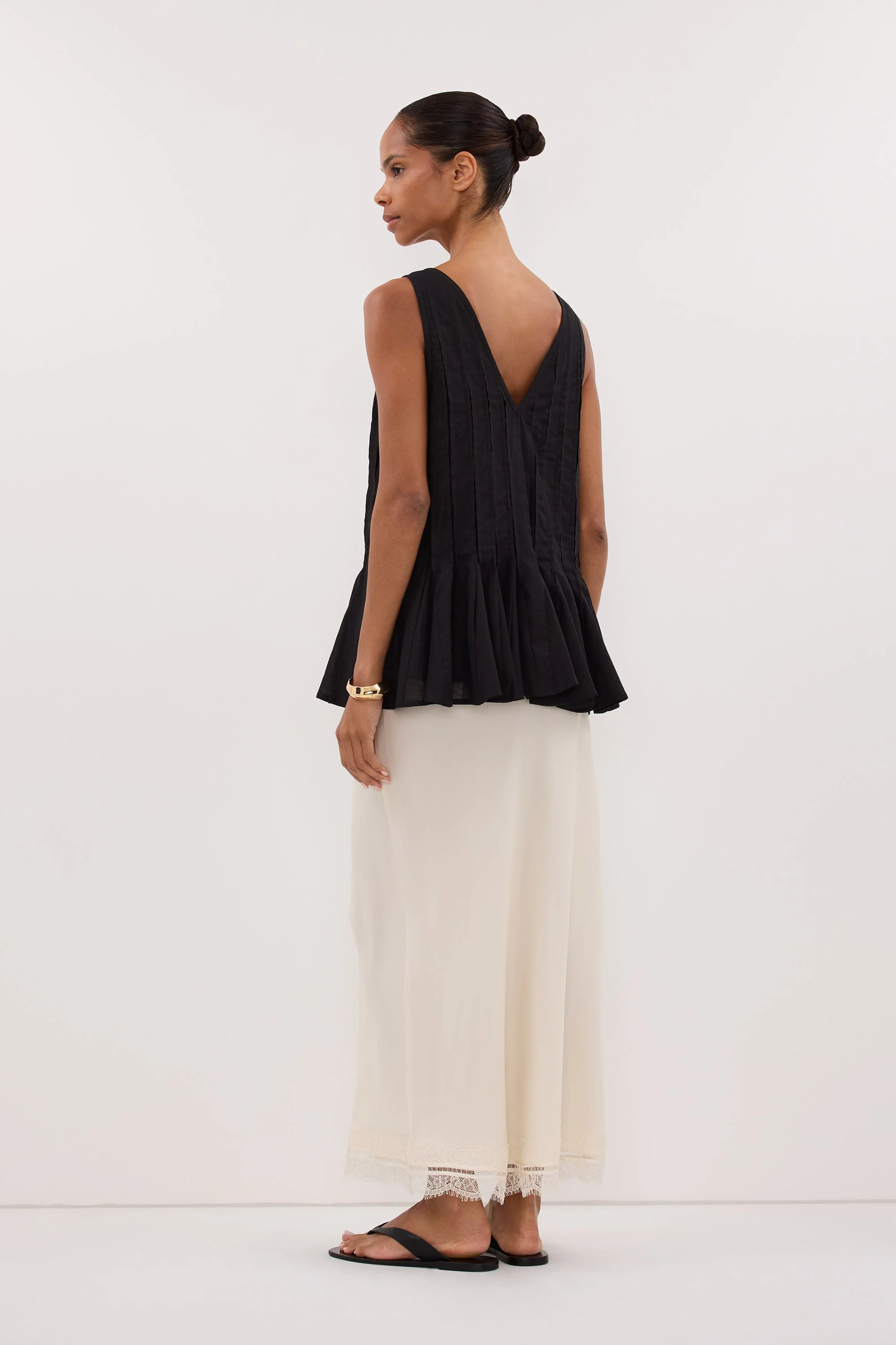 PIXIE BLACK LINEN GODET TOP - Image 7