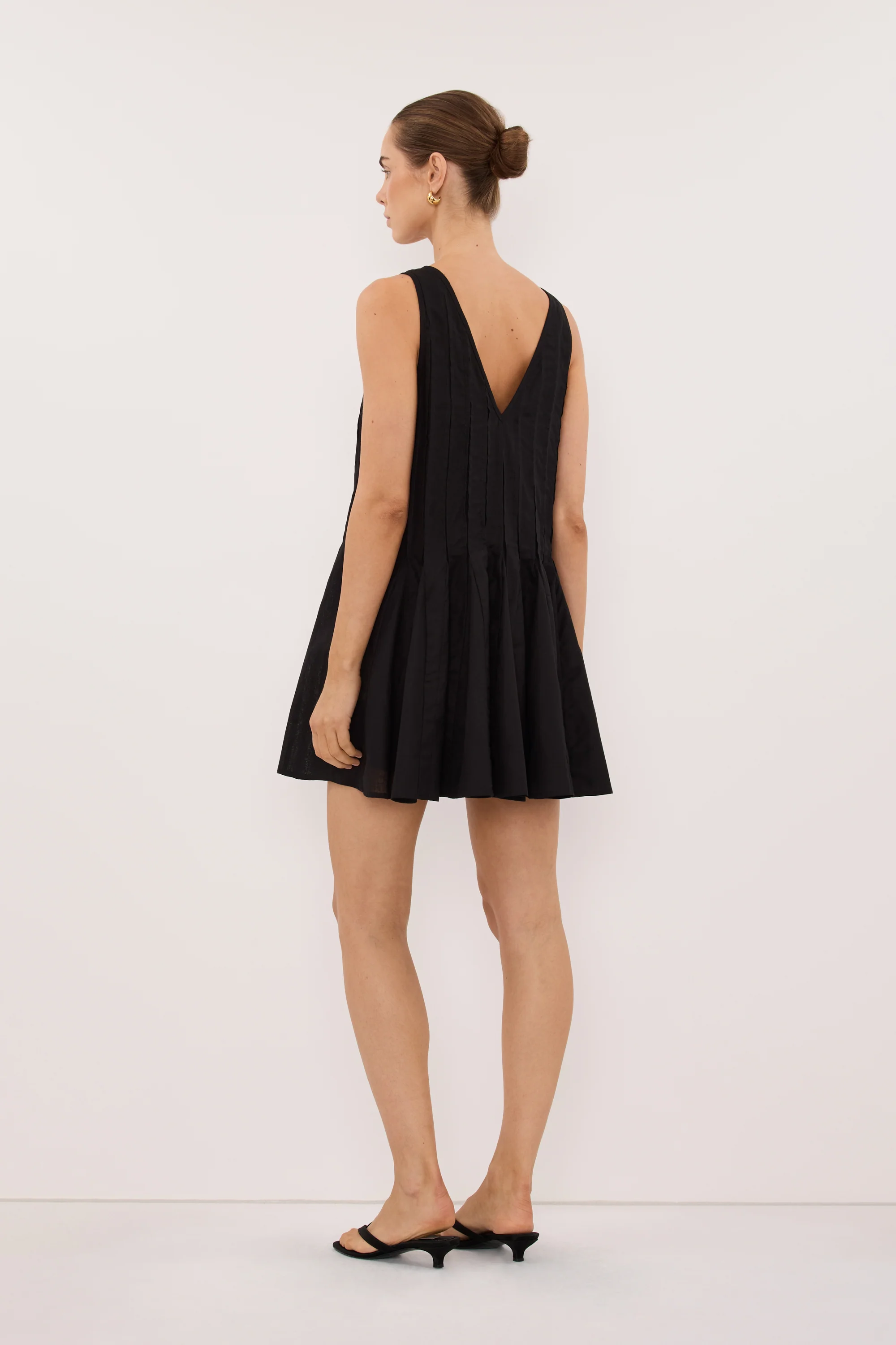 PIXIE BLACK LINEN MINI GODET DRESS - Image 4