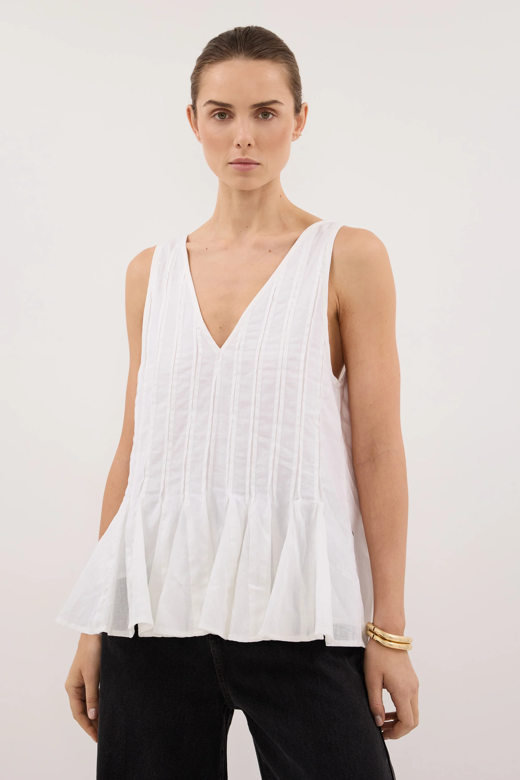 PIXIE WHITE LINEN GODET TOP - Image 2