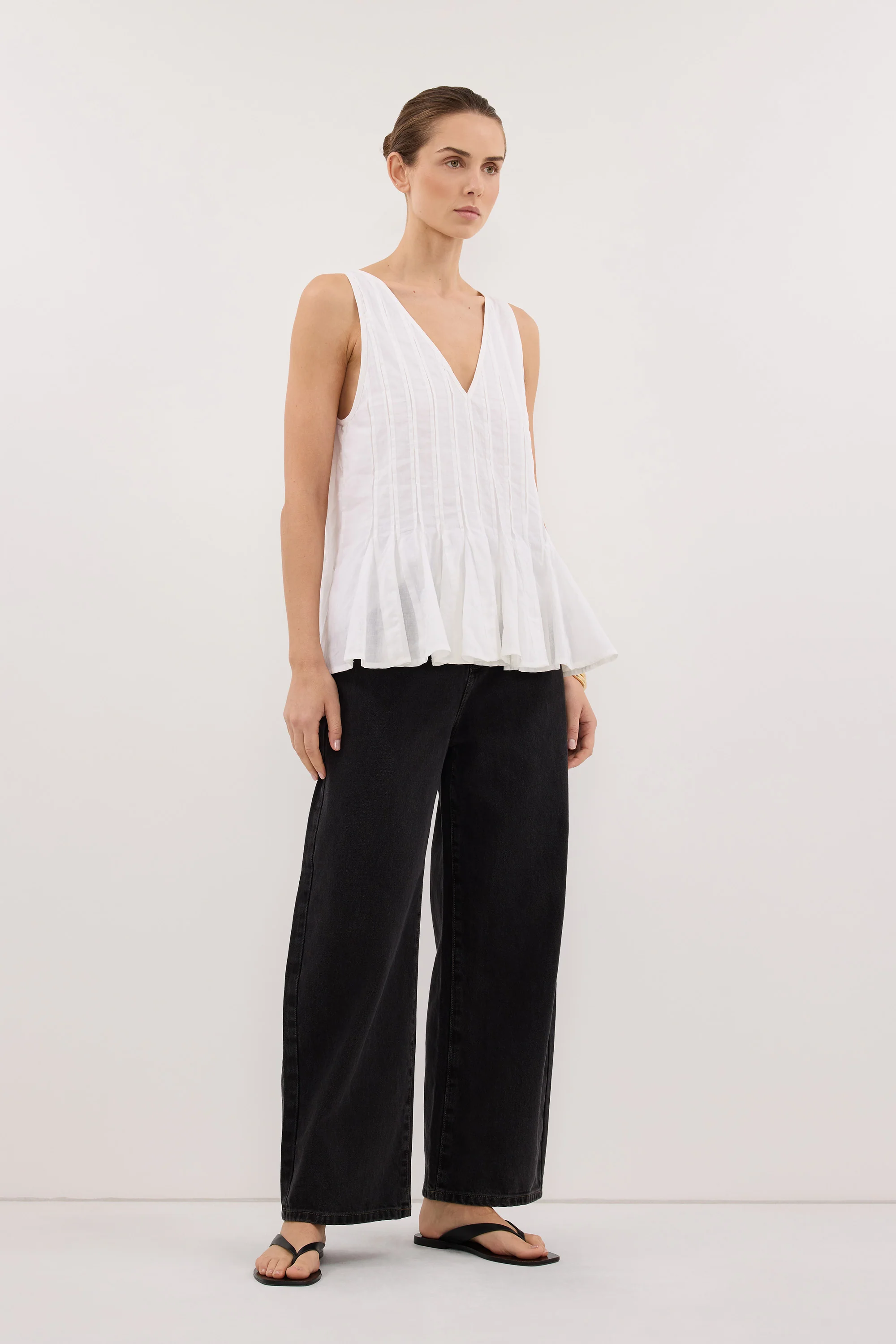 PIXIE WHITE LINEN GODET TOP - Image 3