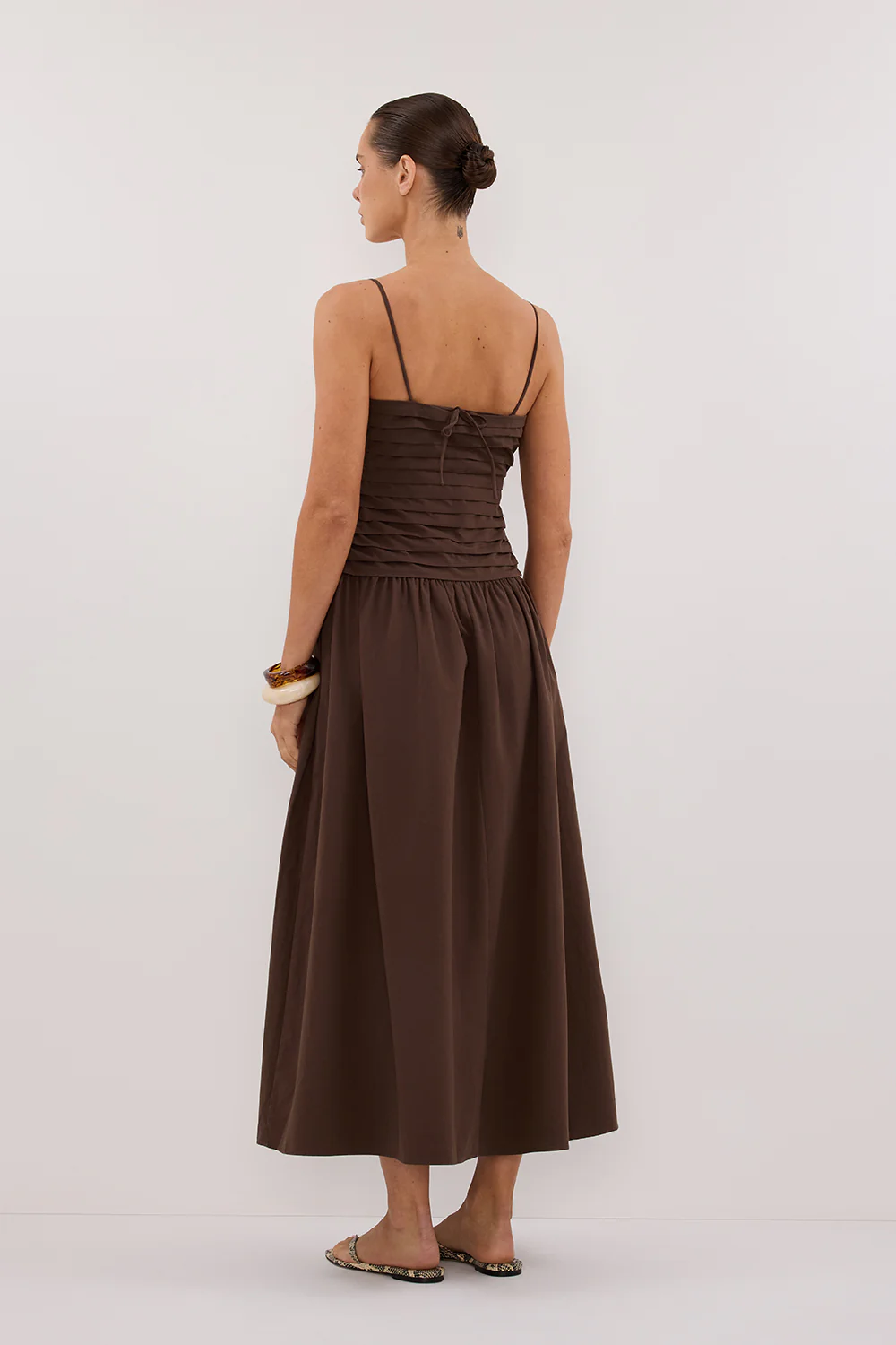QUINN BITTER CHOC COTTON MIDI DRESS - Image 4