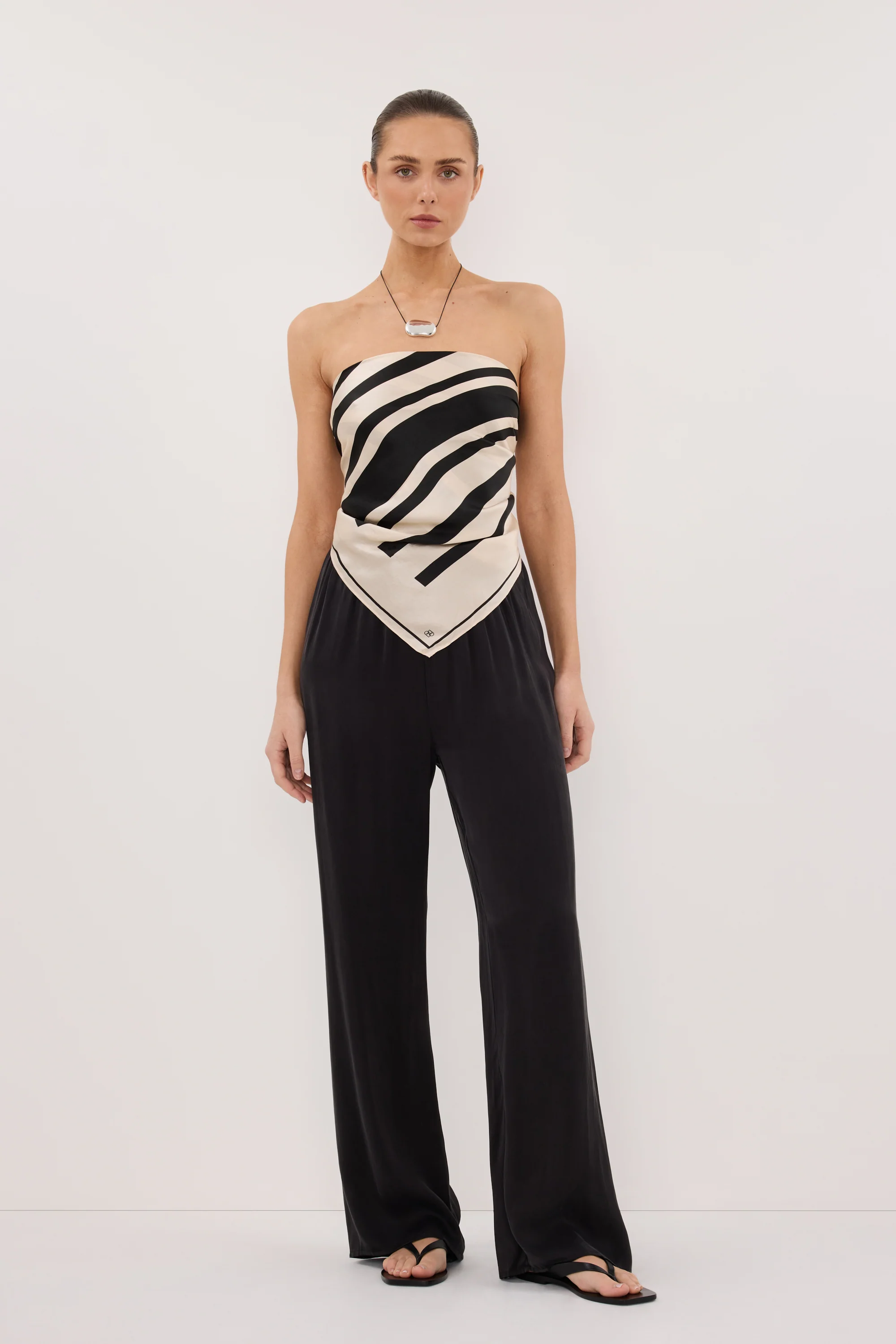 RAE BLACK STRIPE SILK SCARF TOP - Image 6