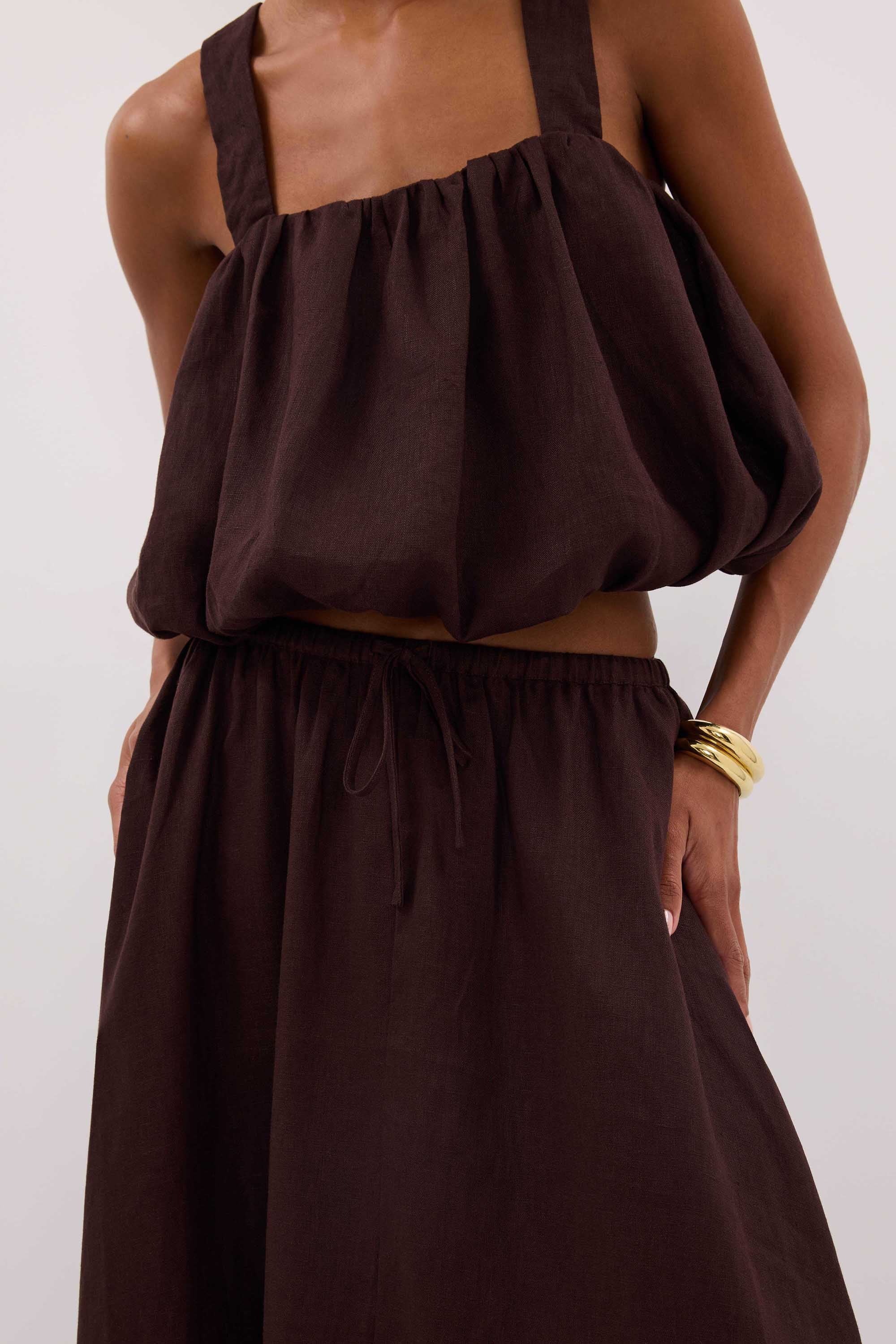 RAVELLO BURNT CHOC LINEN BUBBLE TOP - Image 5