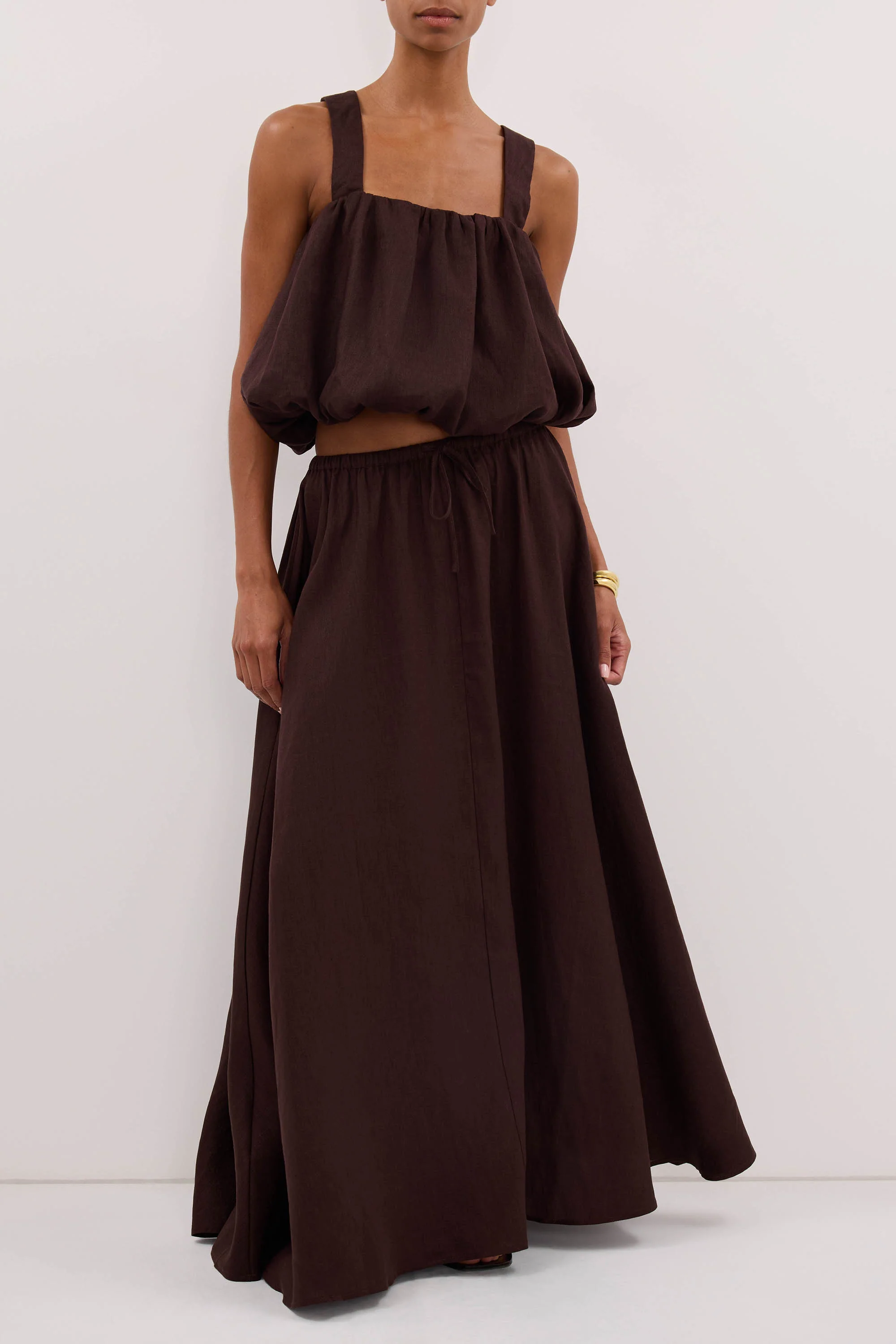 RAVELLO BURNT CHOC LINEN MIDI SKIRT - Image 2