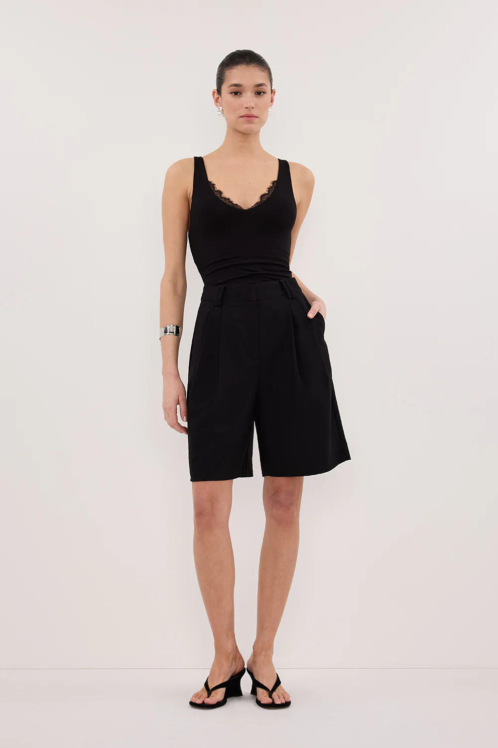 REBECCA BLACK LACE TRIM KNIT TANK