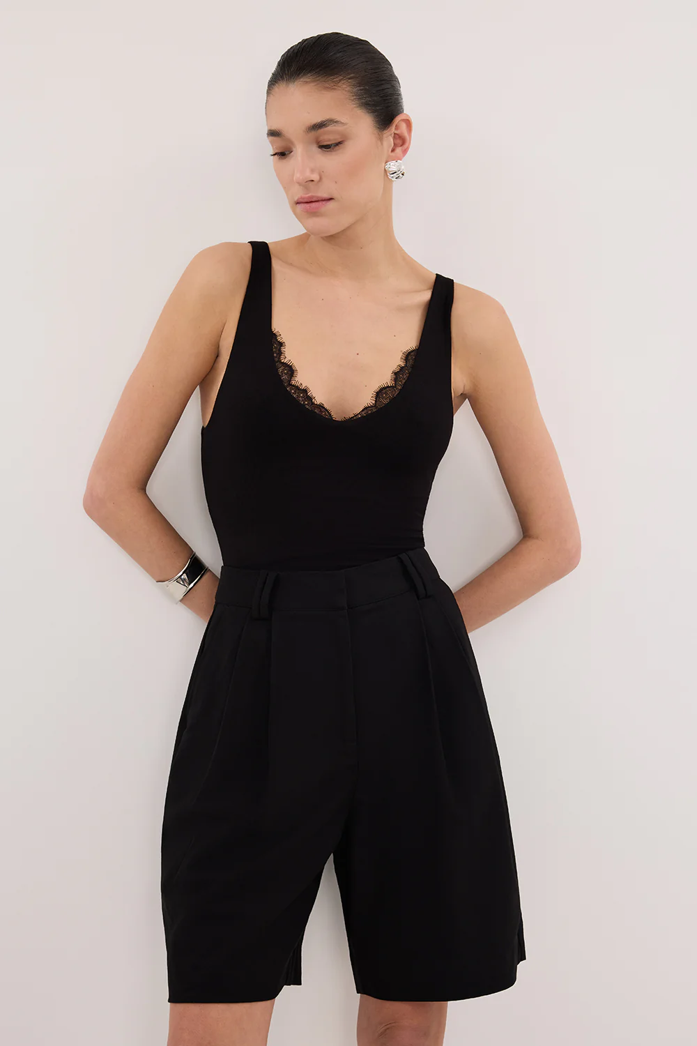 REBECCA BLACK LACE TRIM KNIT TANK - Image 5