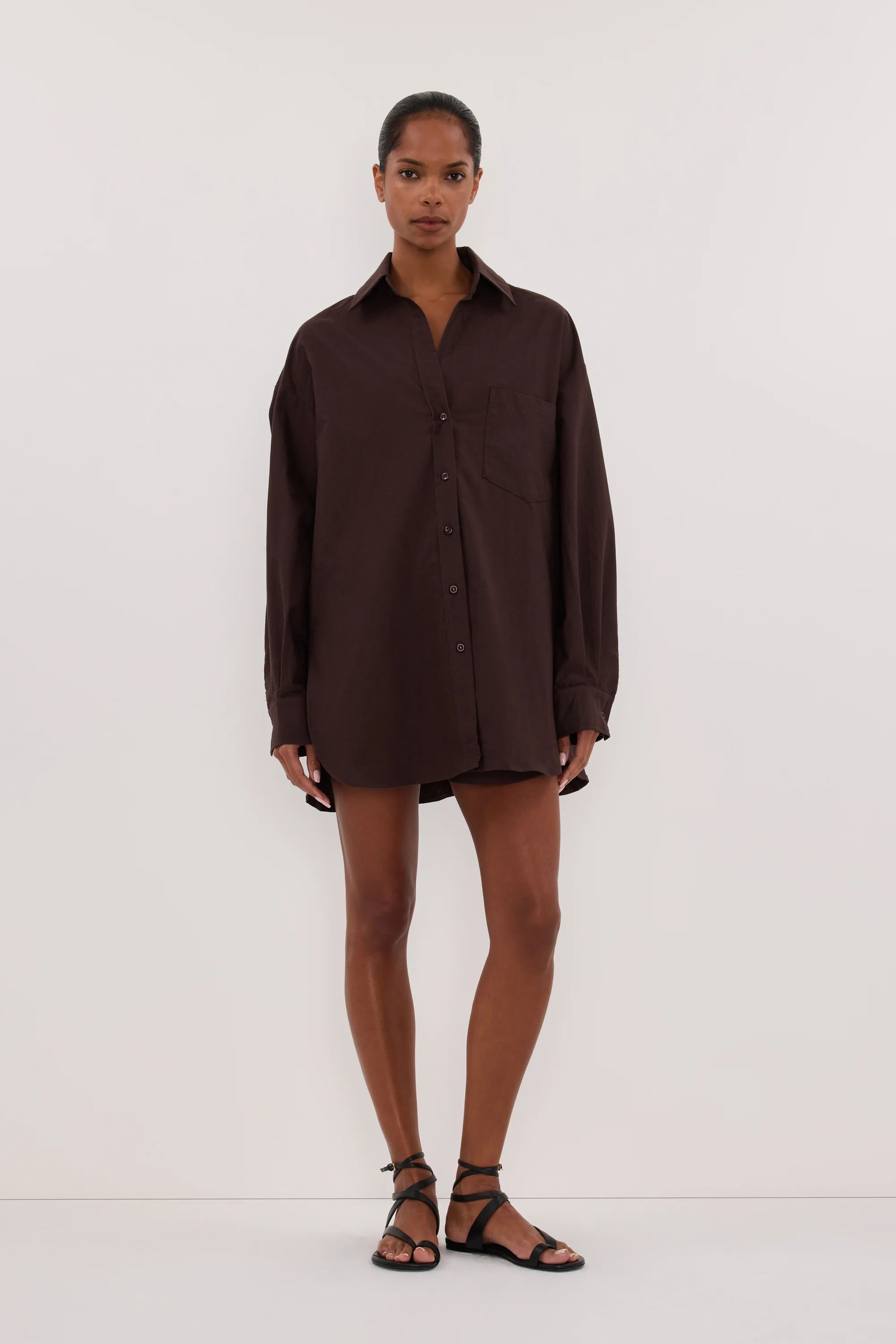 RHEA 2.0 BURNT CHOC OVERSIZED COTTON SHIRT - Image 2