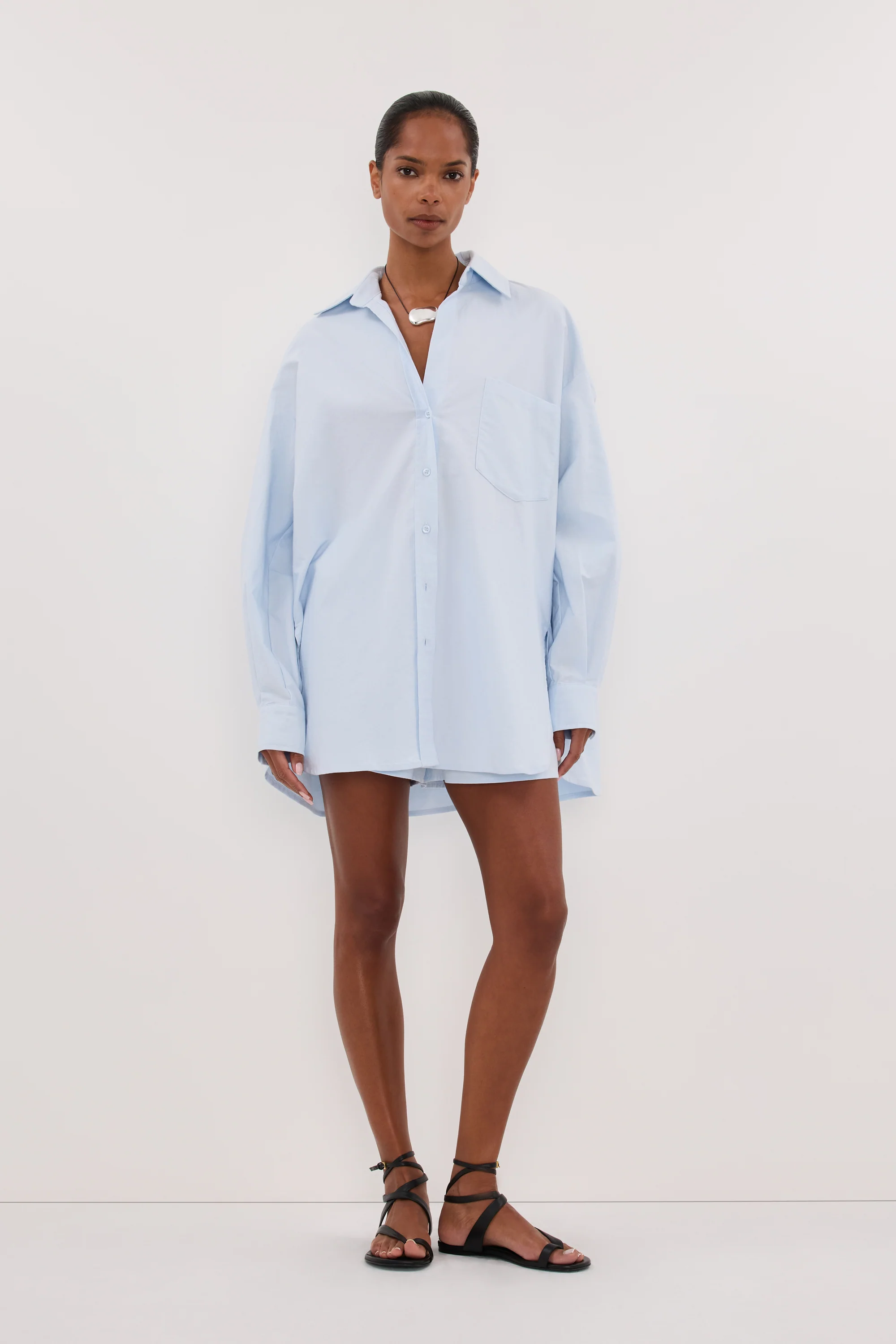 RHEA 2.0 ICE BLUE OVERSIZED COTTON SHIRT