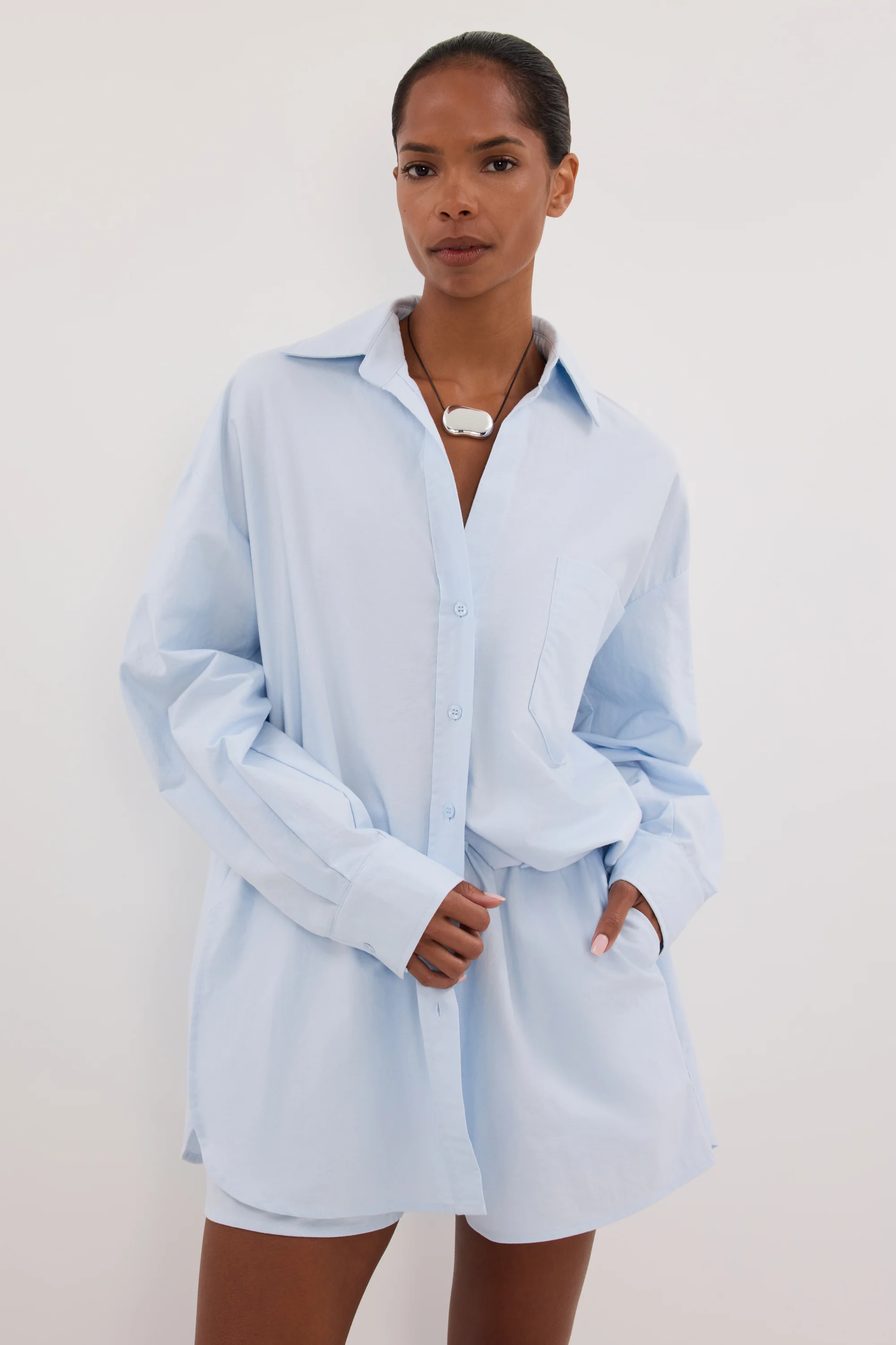RHEA 2.0 ICE BLUE OVERSIZED COTTON SHIRT - Image 3