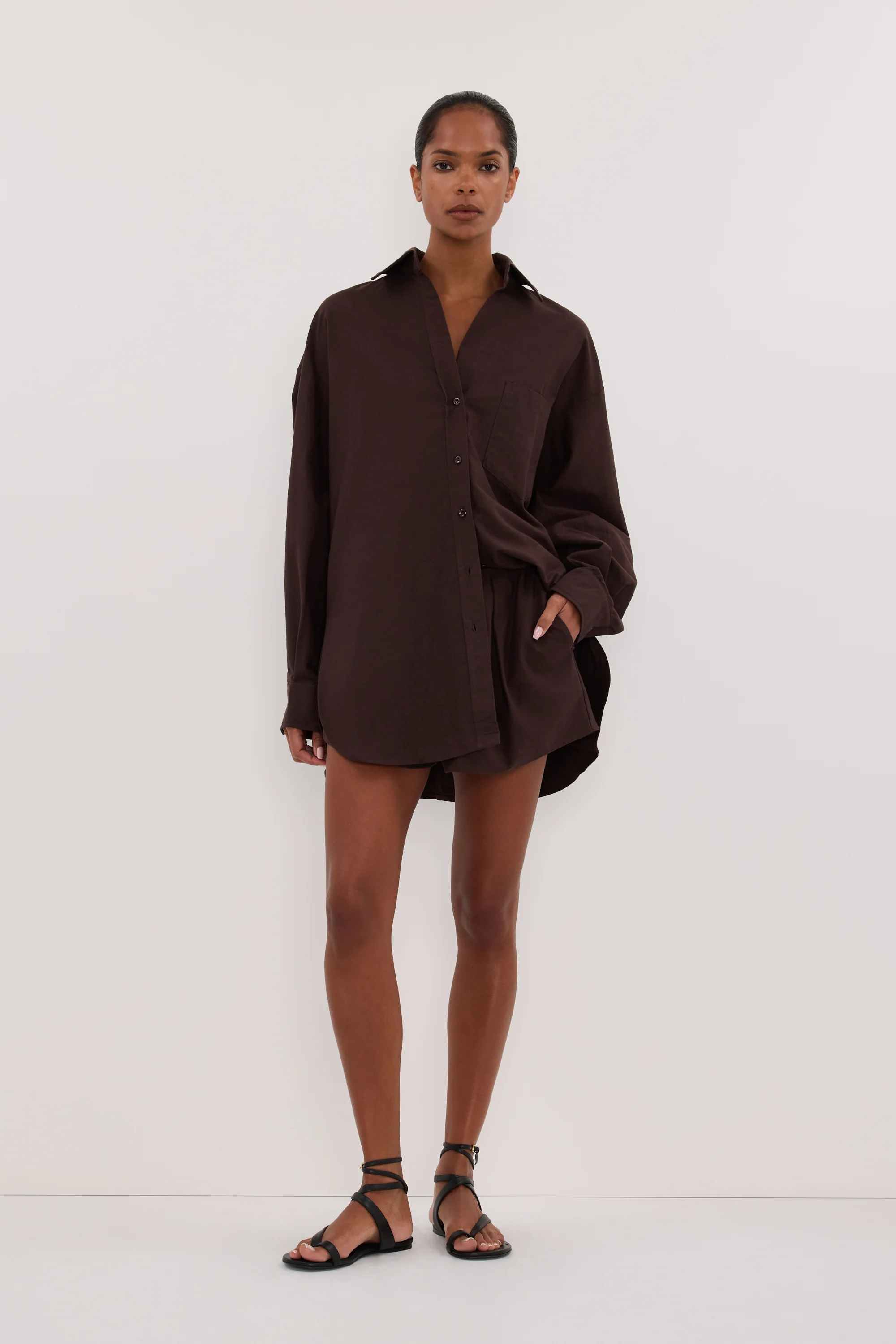 RHEA BURNT CHOC COTTON DRAWSTRING SHORT