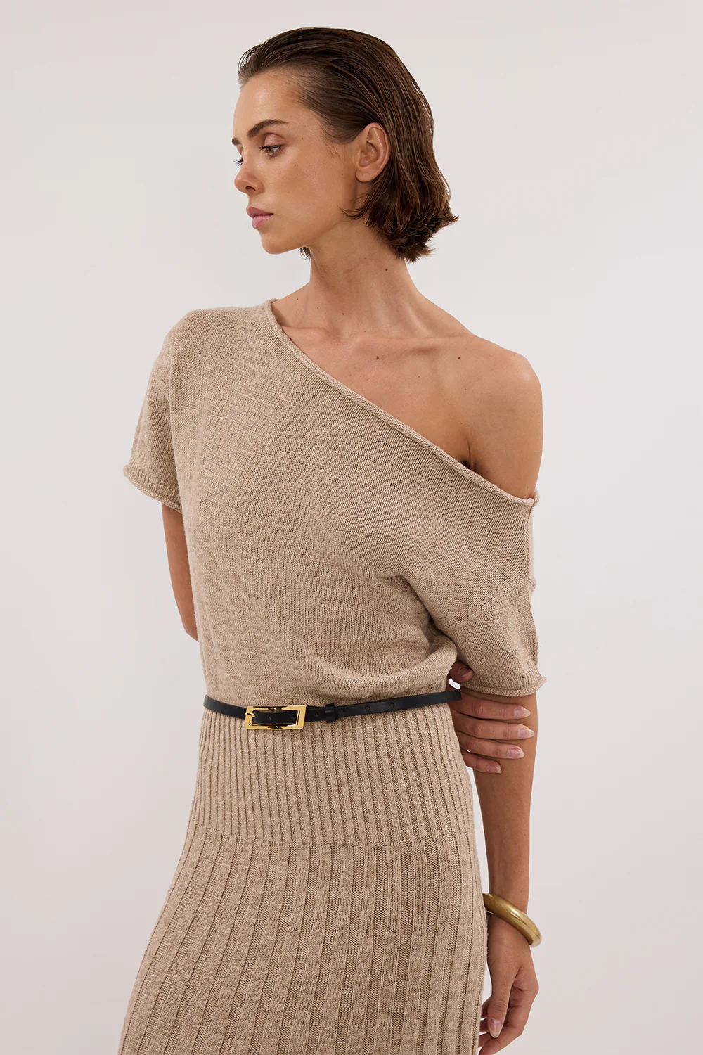 RICK NATURAL ASYM KNIT MIDI DRESS - Image 2