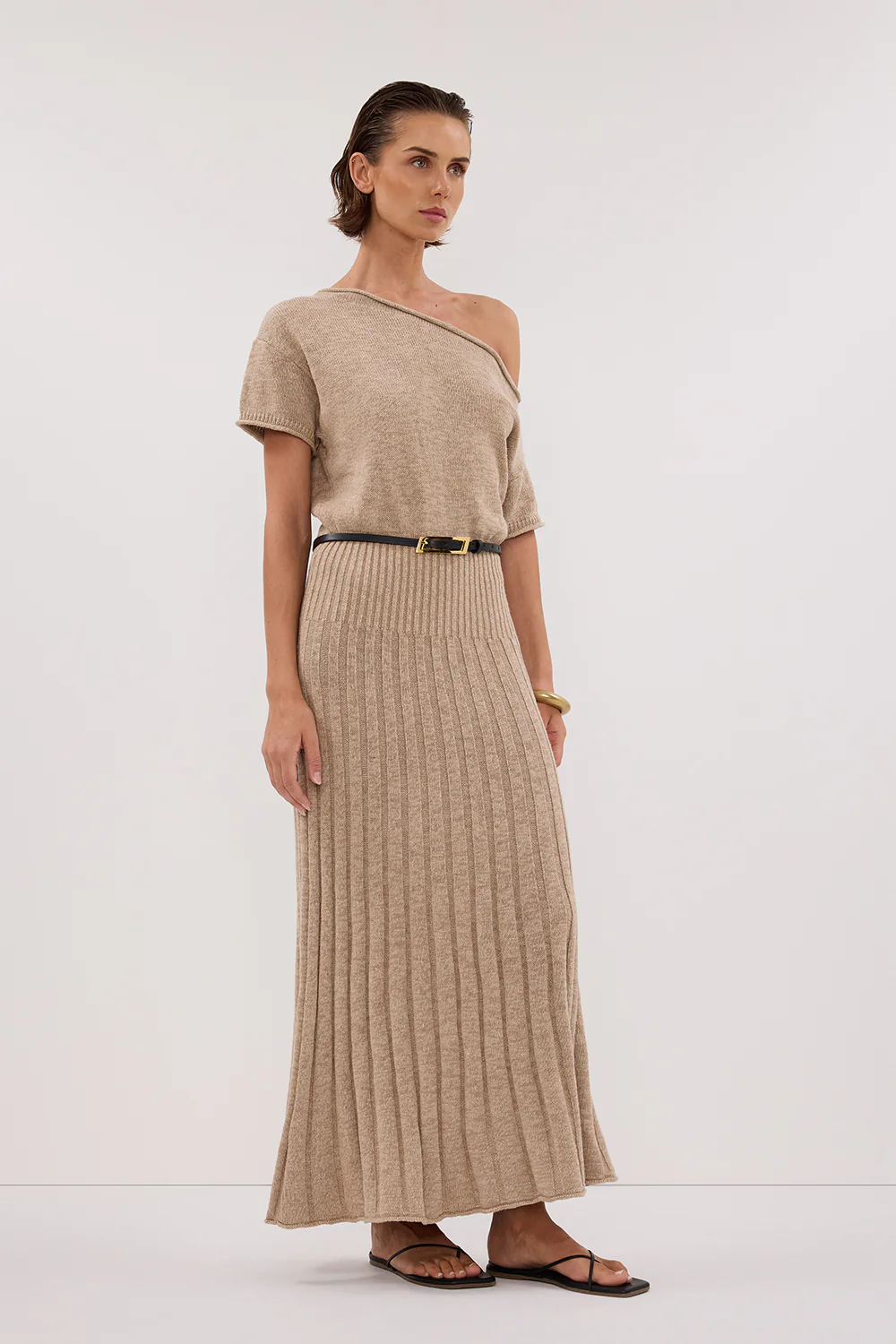 RICK NATURAL ASYM KNIT MIDI DRESS - Image 3