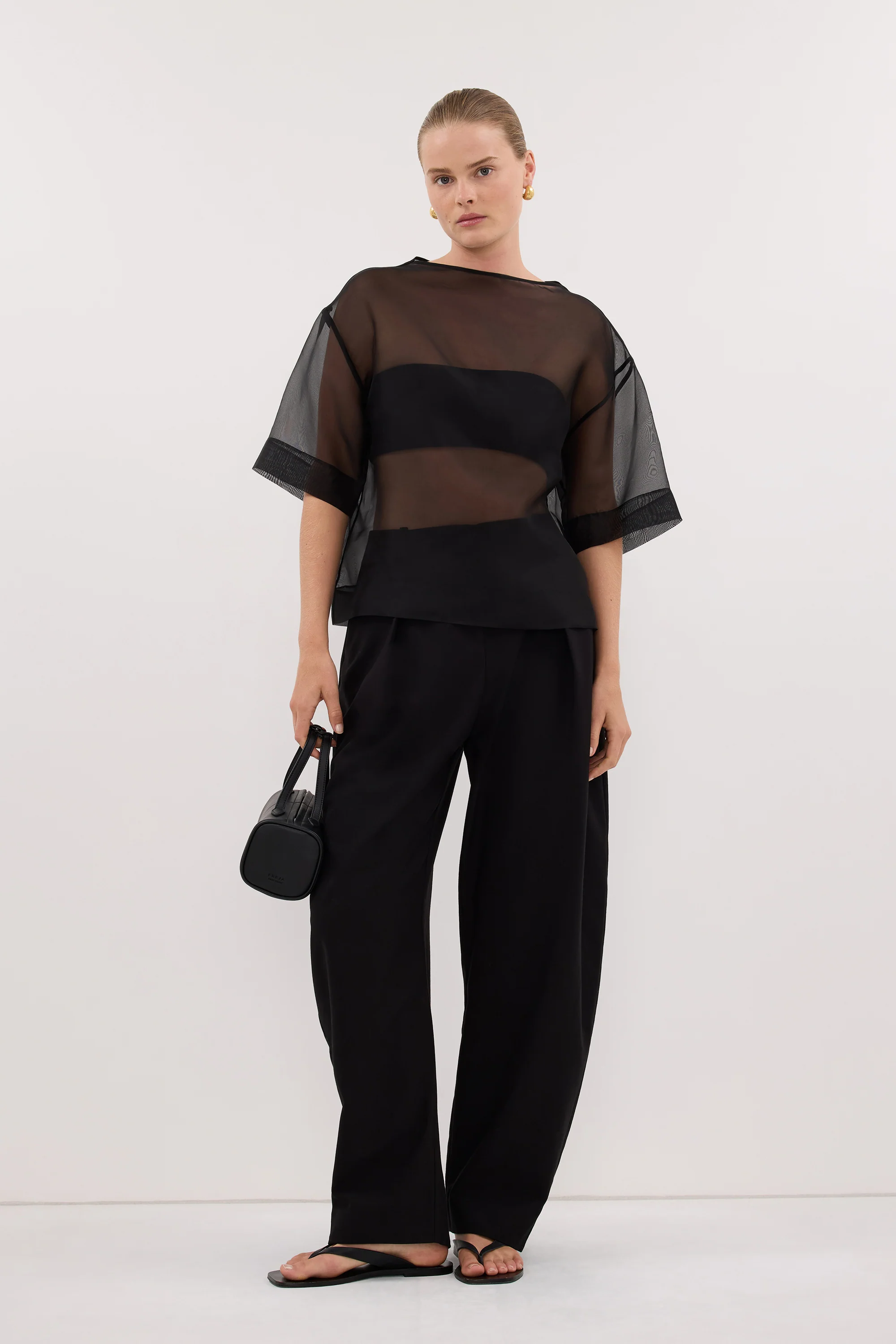 ROMY BLACK BARREL LEG TAILORED PANT - Image 3