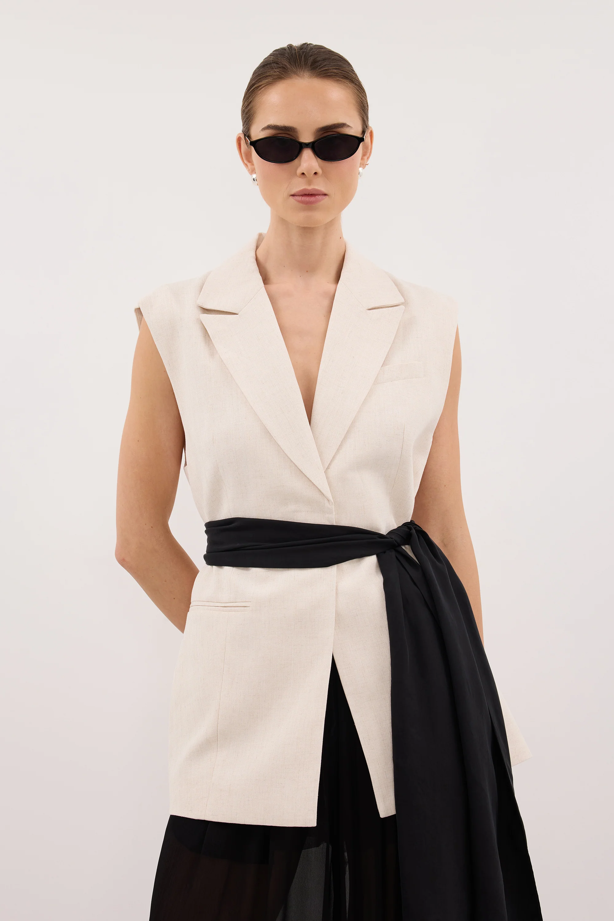 ROSALIE CREAM MARLE WRAP VEST - Image 2