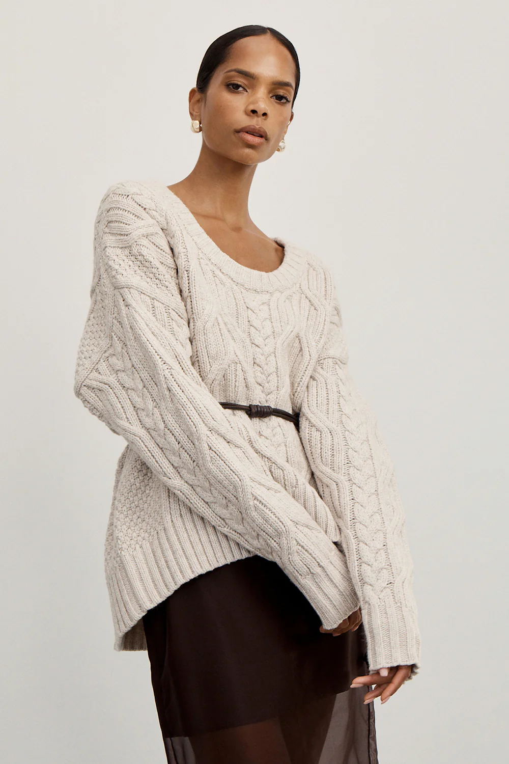 ROSE CHALK CABLE KNIT SWEATER