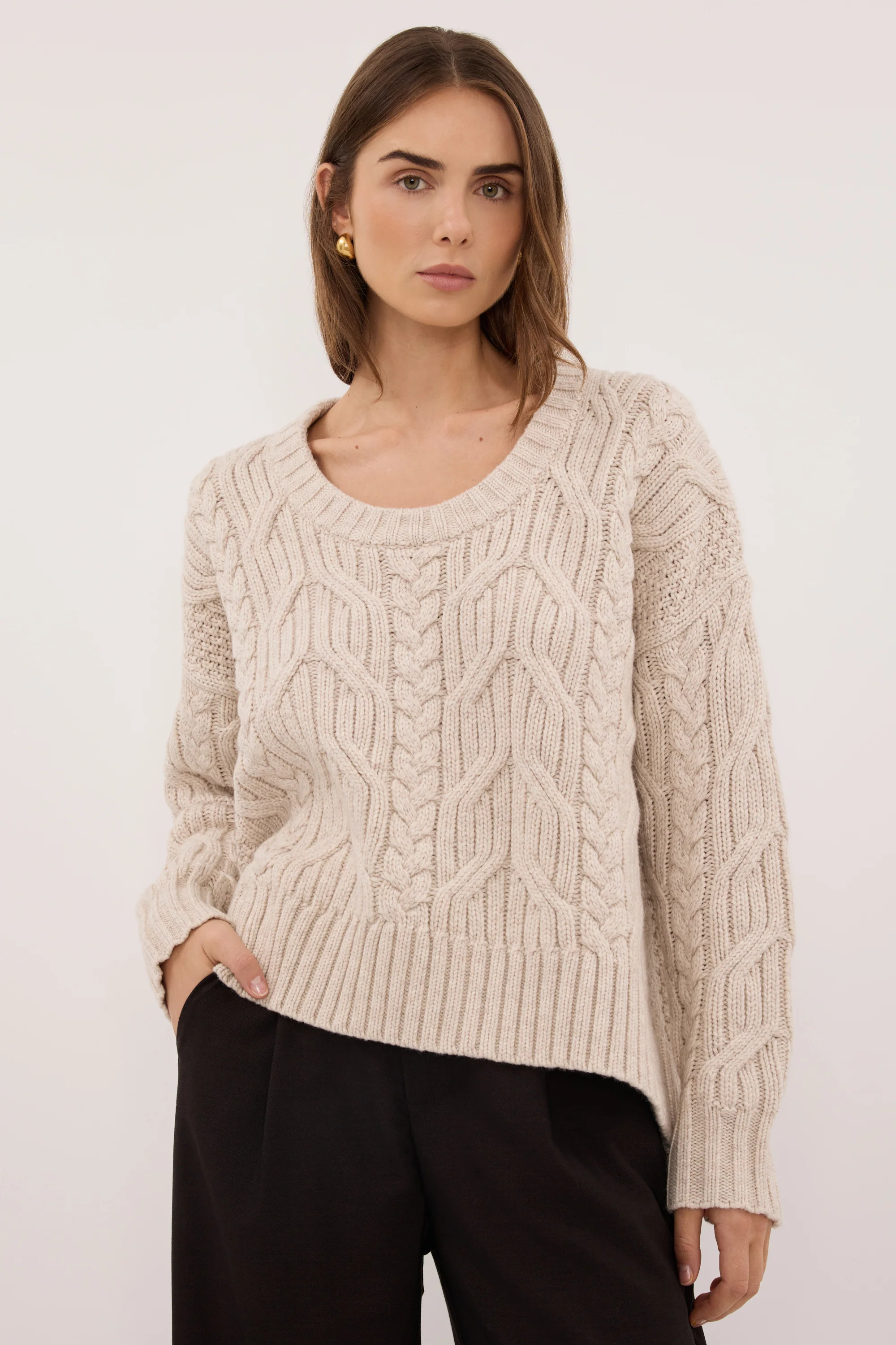 ROSE CHALK CABLE KNIT SWEATER - Image 2