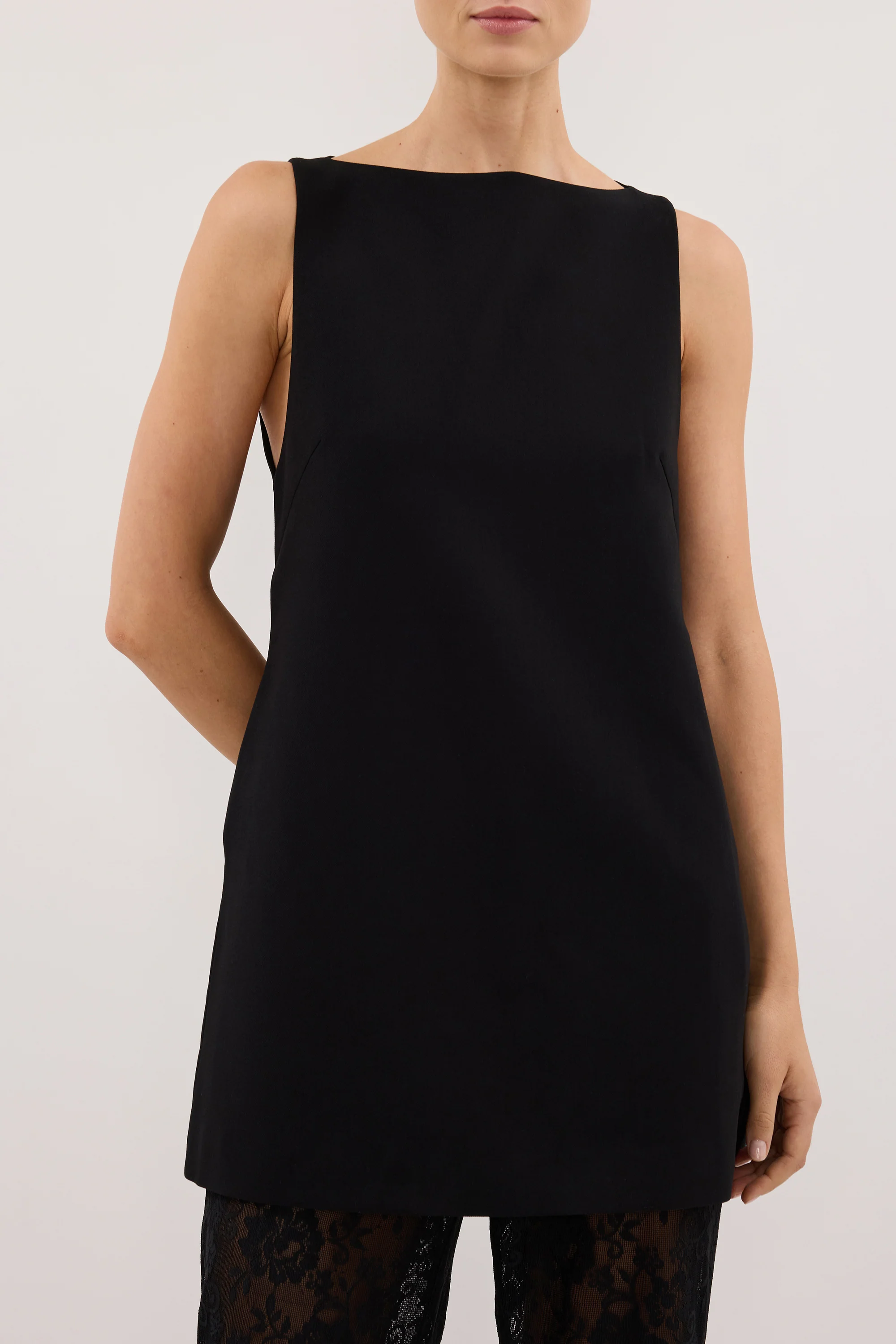 ROWIE BLACK SLEEVELESS BOAT NECK TUNIC TOP - Image 5