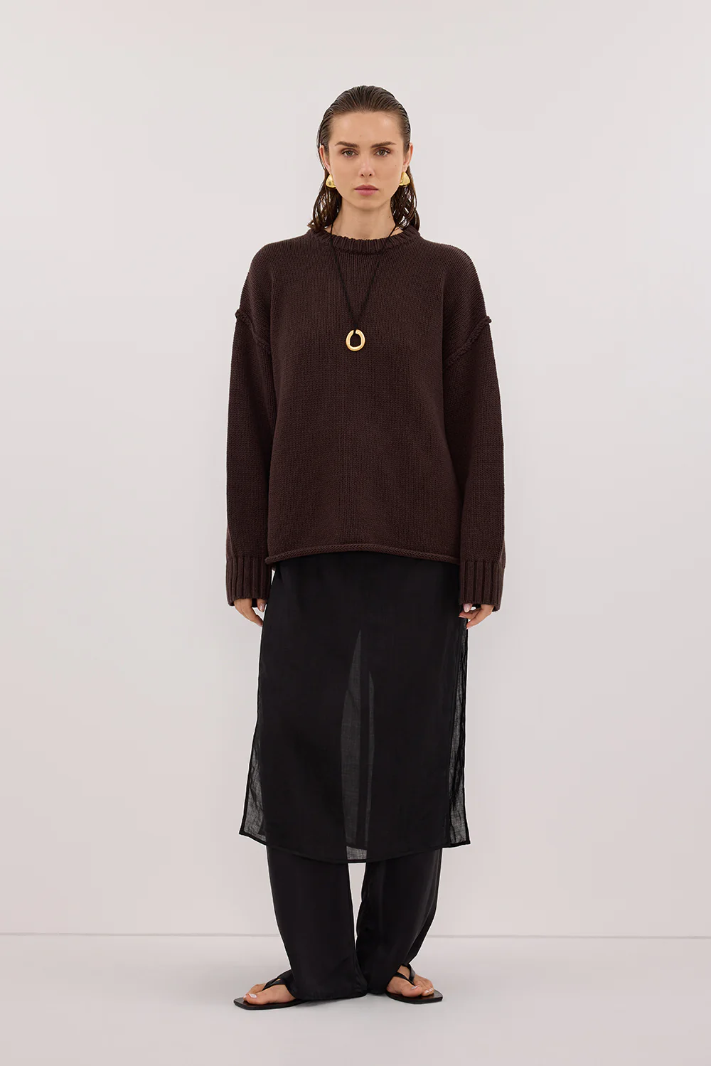 ROY CHOC OVERSIZED LONGLINE KNIT JUMPER
