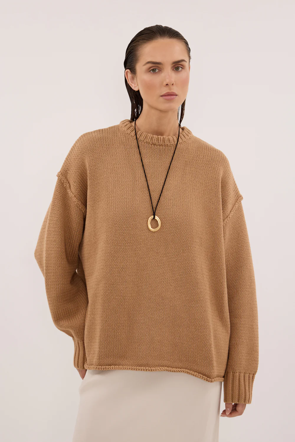 ROY WHEAT OVERSIZED LONGLINE KNIT JUMPER - Image 2