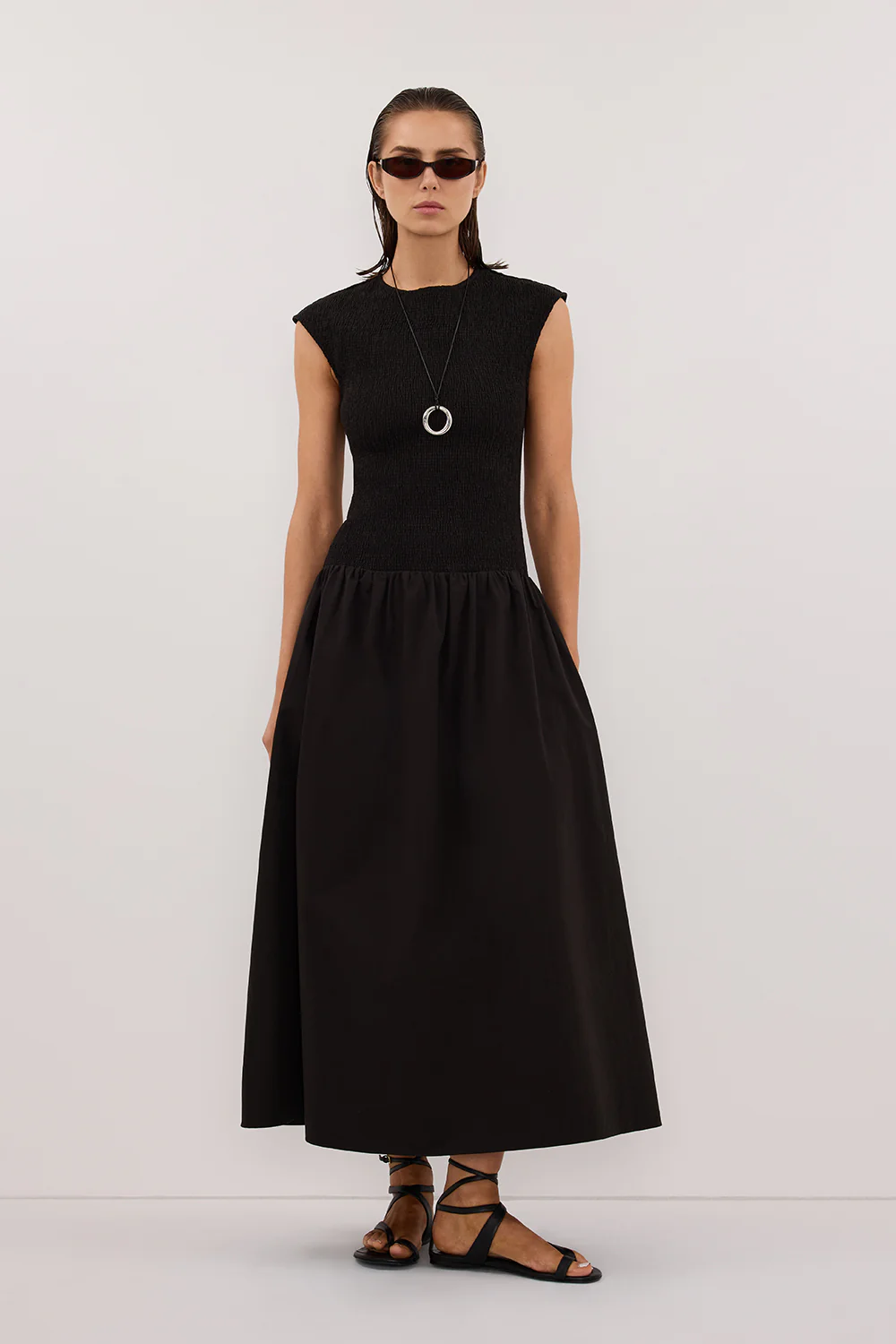 RUBI BLACK COTTON MIDI DRESS