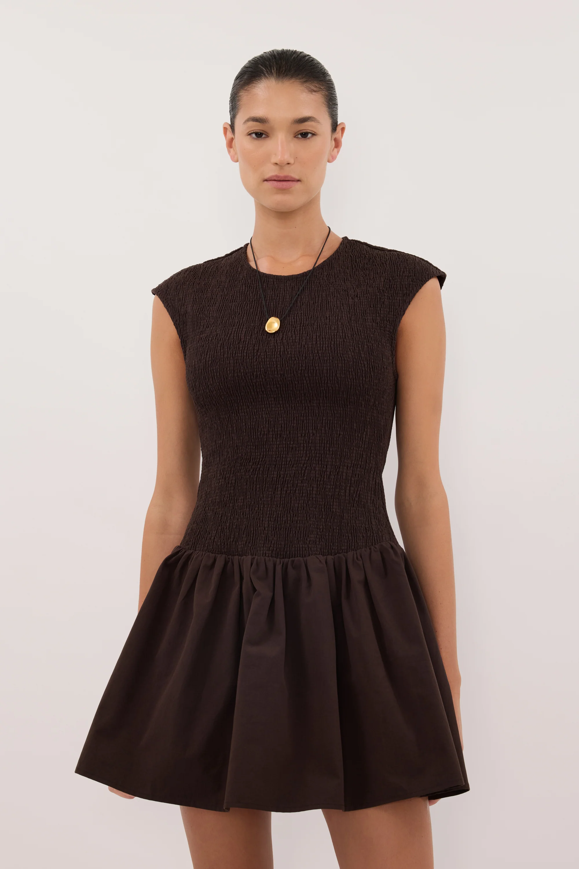 RUBI BURNT CHOC COTTON MINI DRESS - Image 2