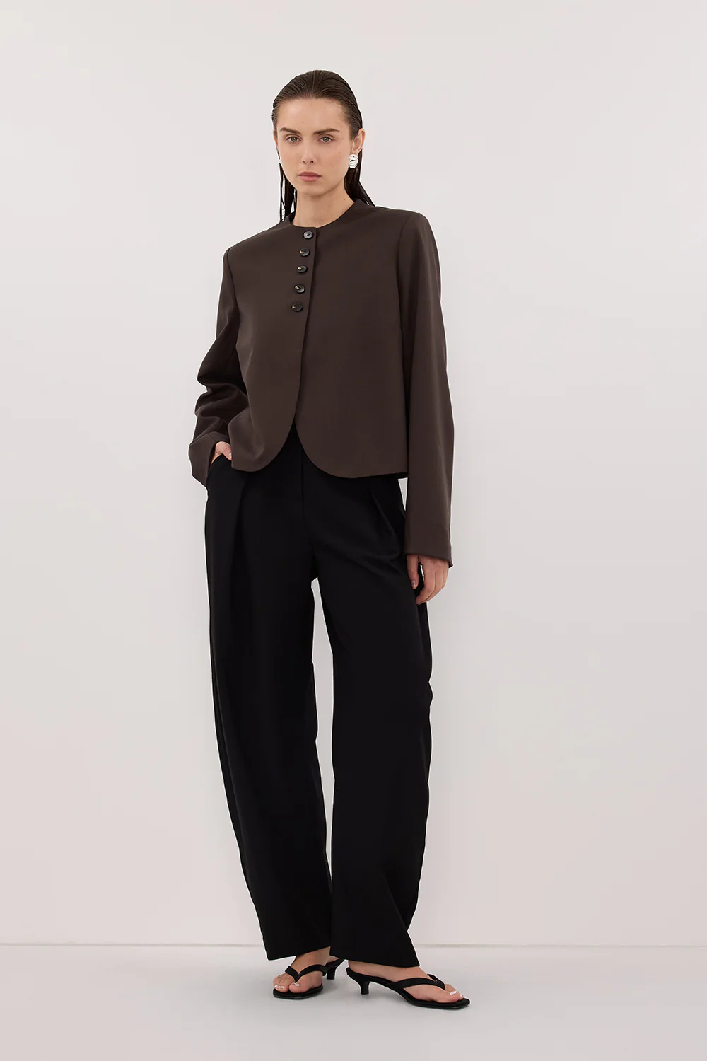 RYAN BITTER CHOC OVERSIZED CROPPED BLAZER